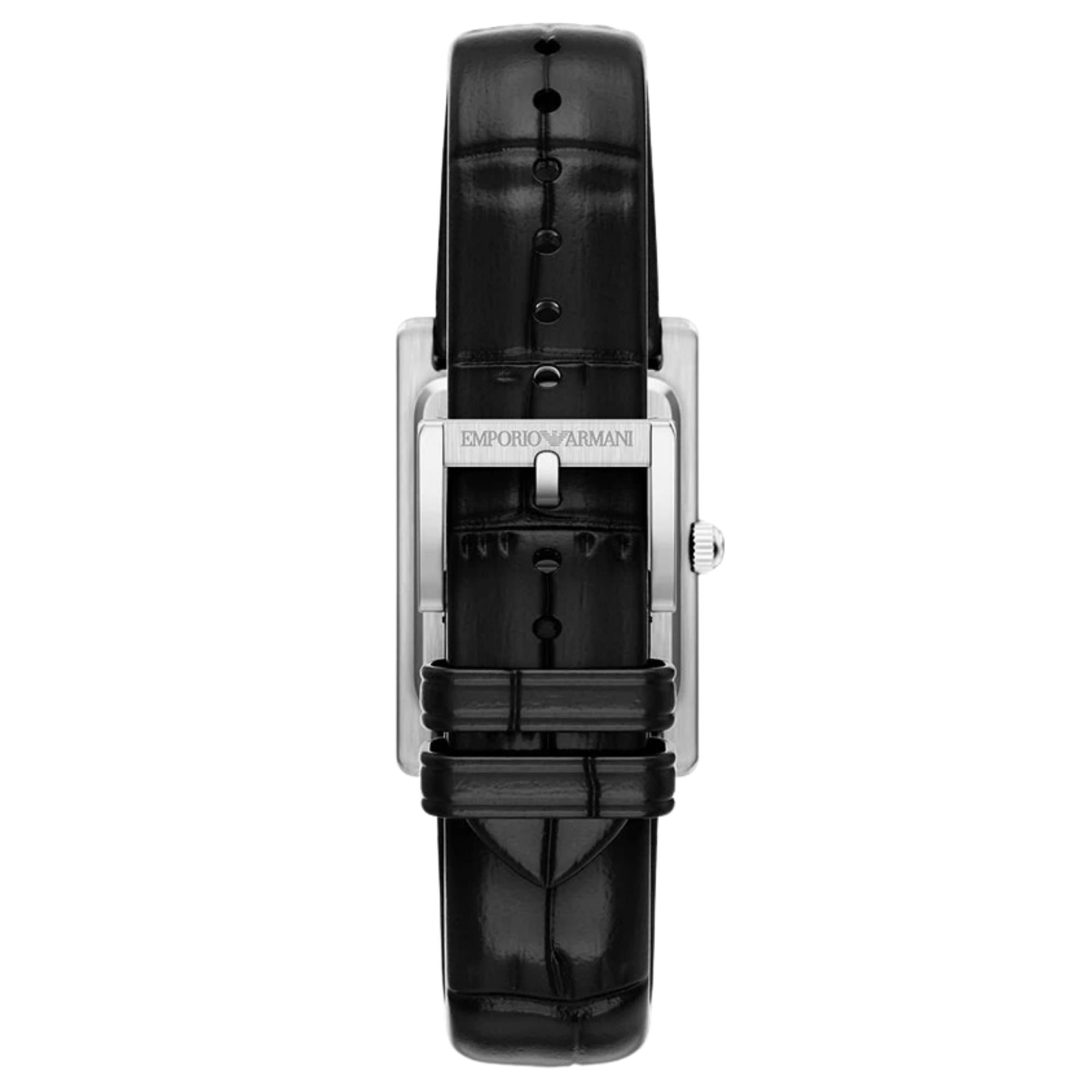 Emporio Armani Mystery Hour 25mm Jumping Hour Black Dial Leather Mens Quartz Watch AR11816