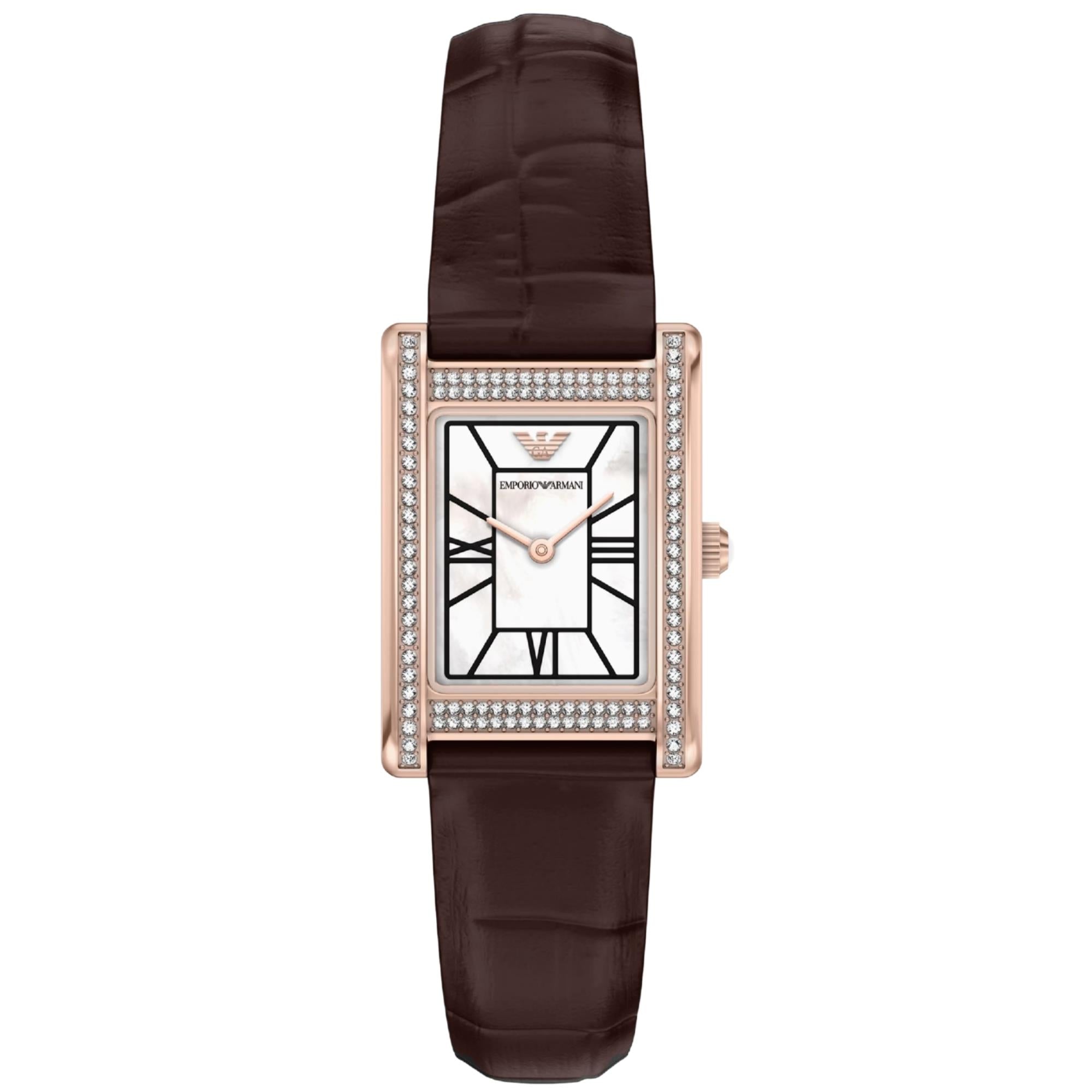 Emporio Armani Genni 22.5mm Mother of Pearl Dial Leather Ladies Quartz Watch AR11804