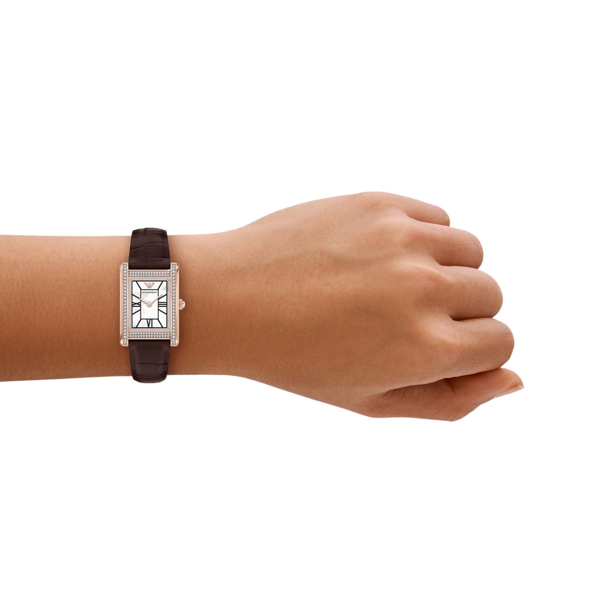 Emporio Armani Genni 22.5mm Mother of Pearl Dial Leather Ladies Quartz Watch AR11804