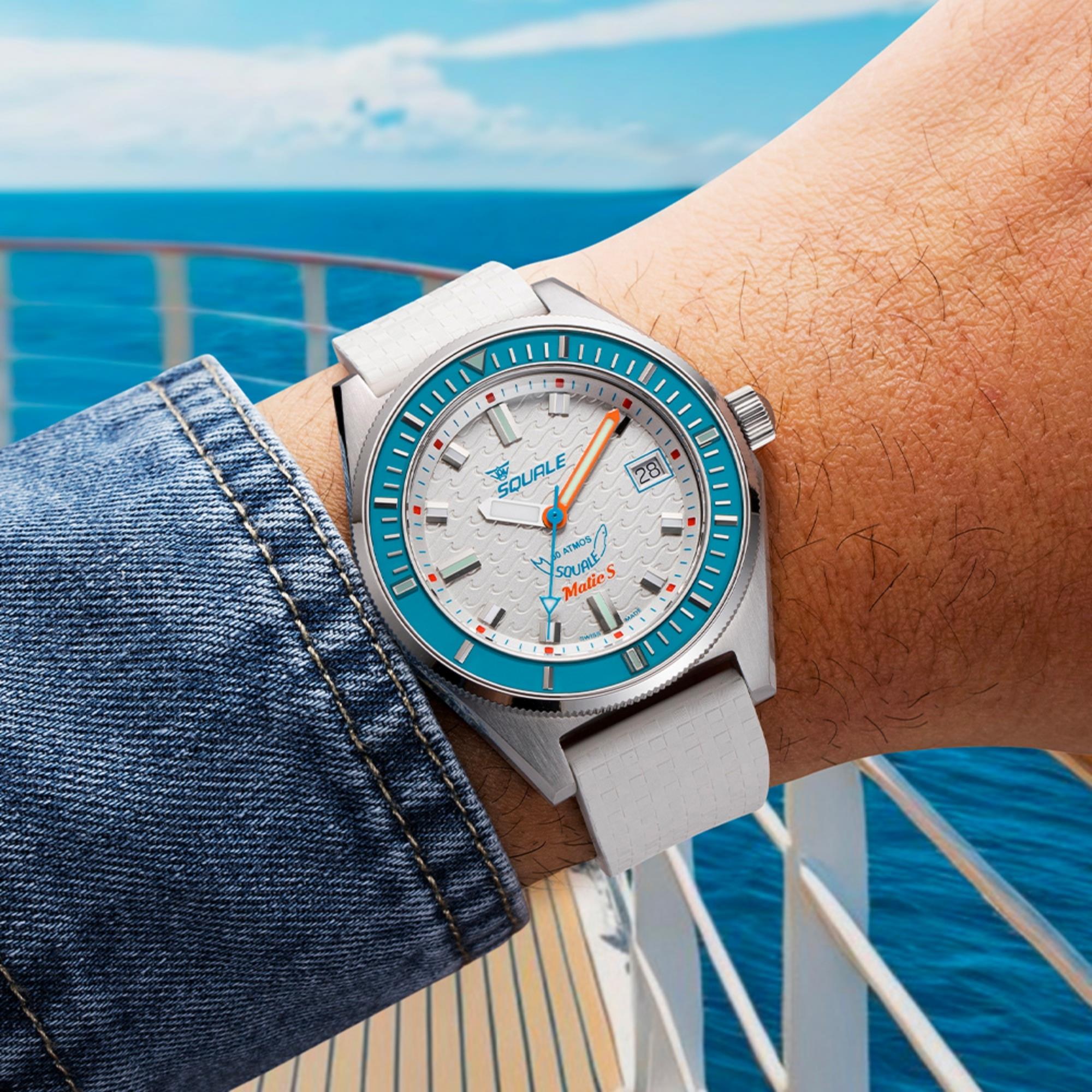 Squale Matic S 39.5mm White Dial Rubber Mens Automatic Watch MATICLBWT.MRWT