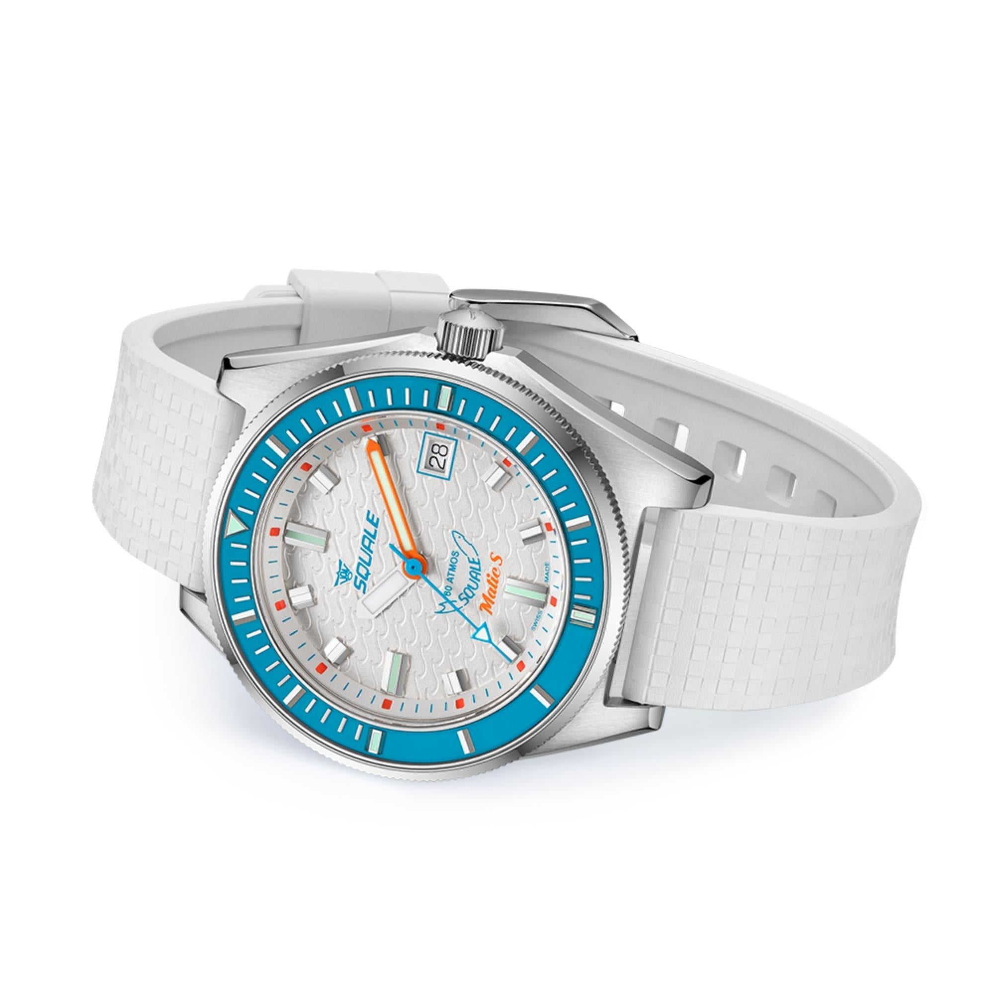 Squale Matic S 39.5mm White Dial Rubber Mens Automatic Watch MATICLBWT.MRWT