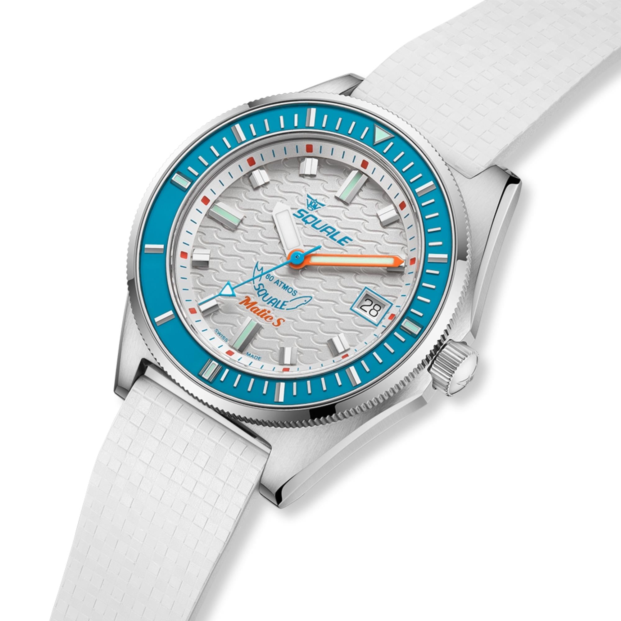 Squale Matic S 39.5mm White Dial Rubber Mens Automatic Watch MATICLBWT.MRWT