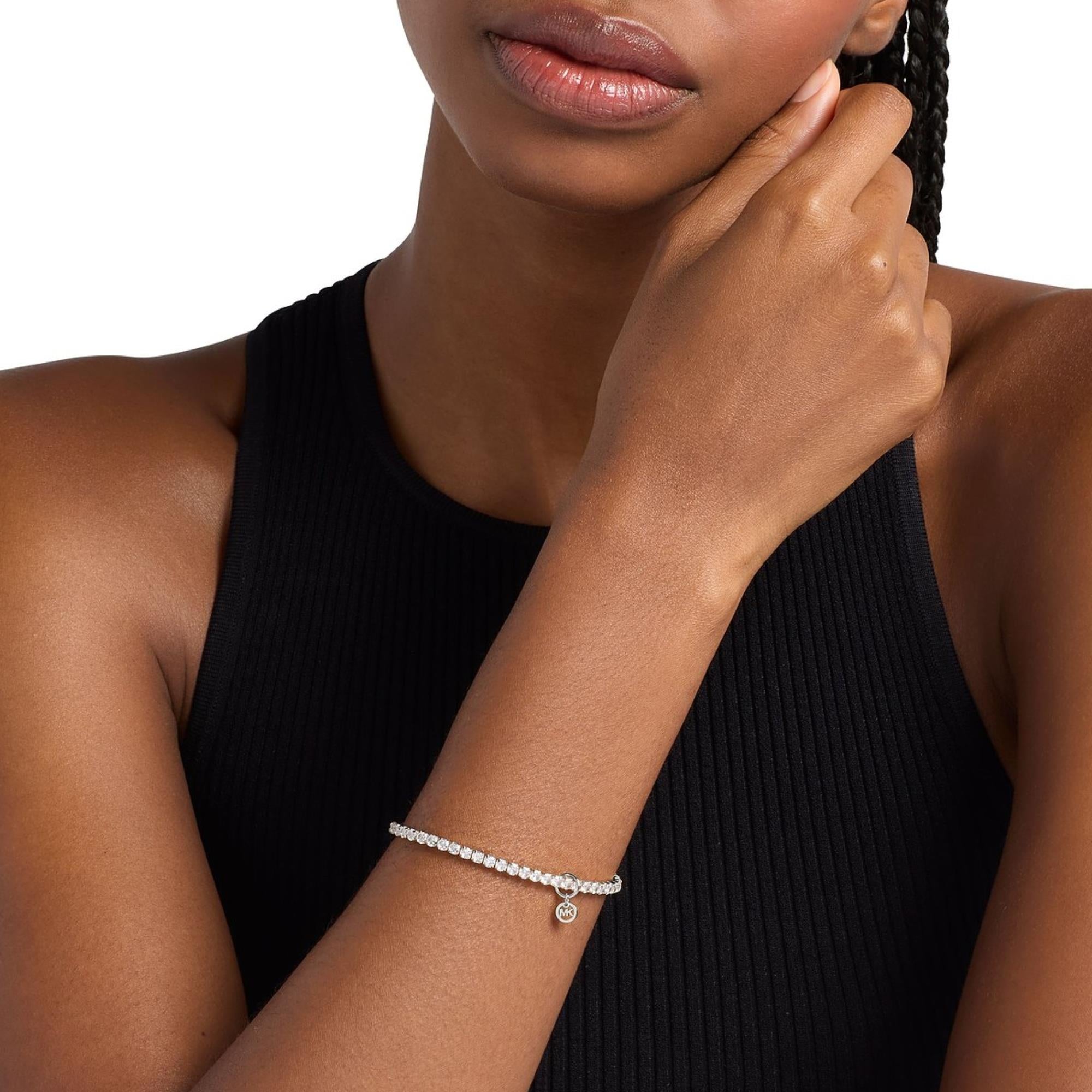 Michael Kors Brilliance Silver Pavé Stretch Ladies Tennis Bracelet MKJ8682040