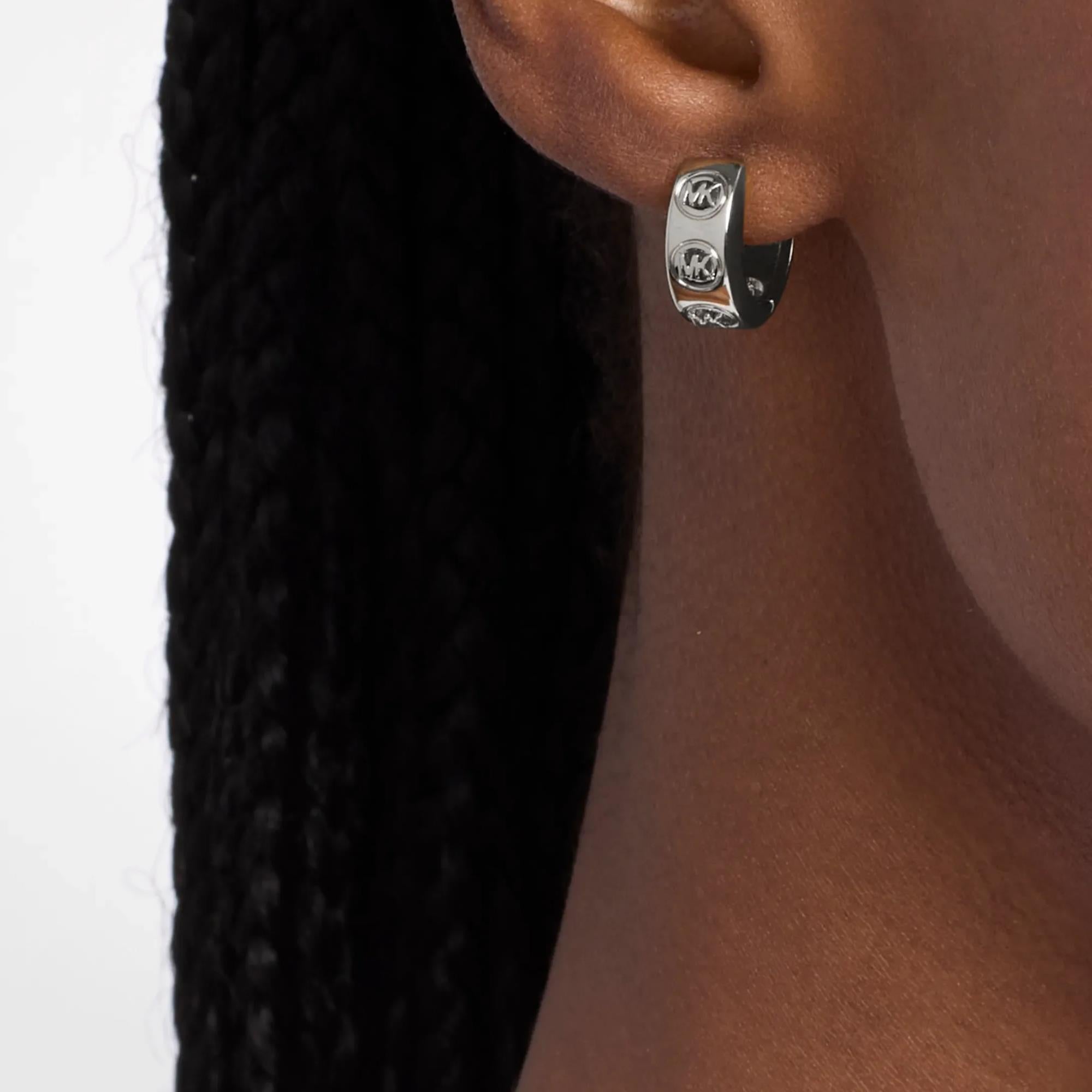 Michael Kors MK Silver Logo Huggie Ladies Earrings MKJ8655040