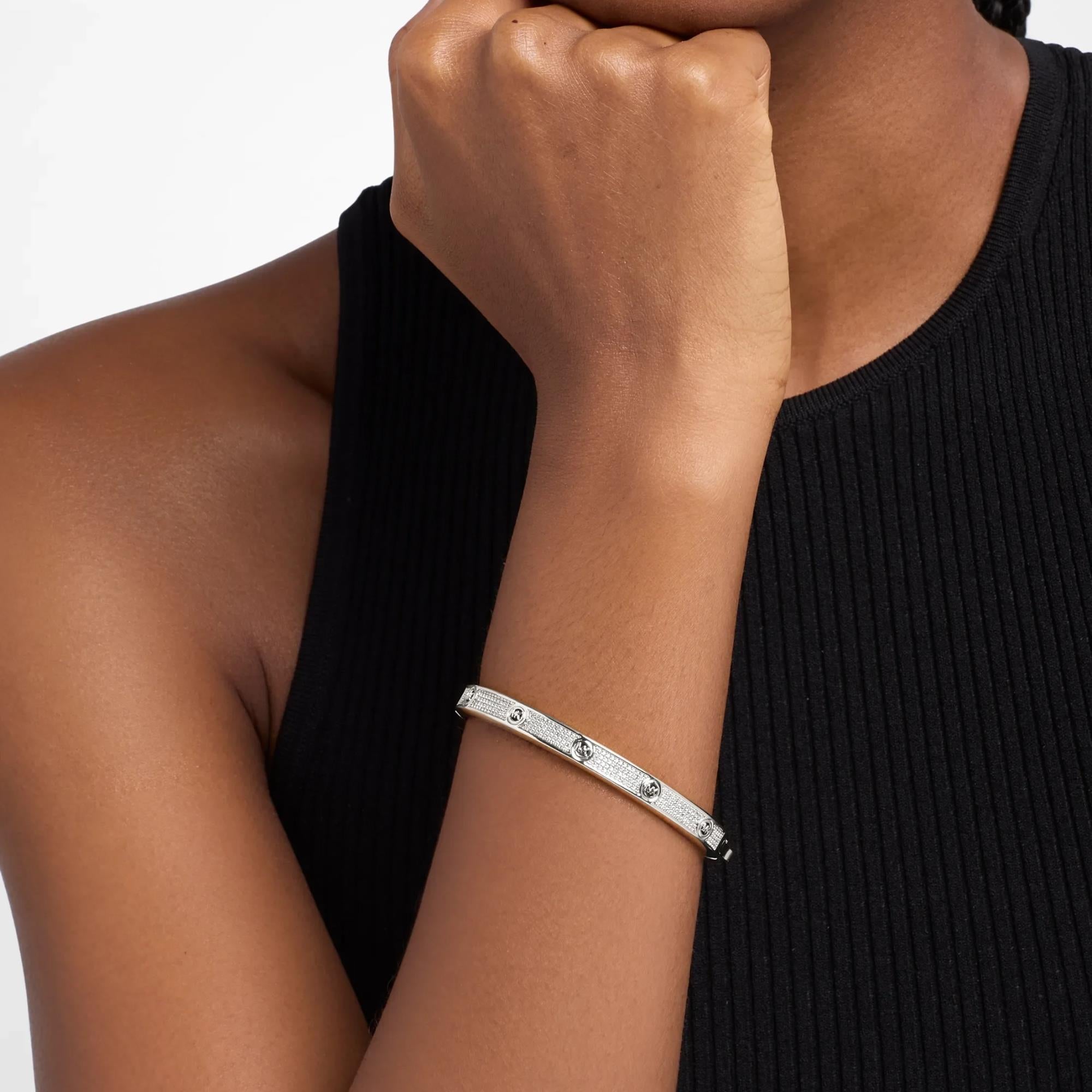 Michael Kors MK Silver Pavé Logo Ladies Bangle Bracelet MKJ8653040