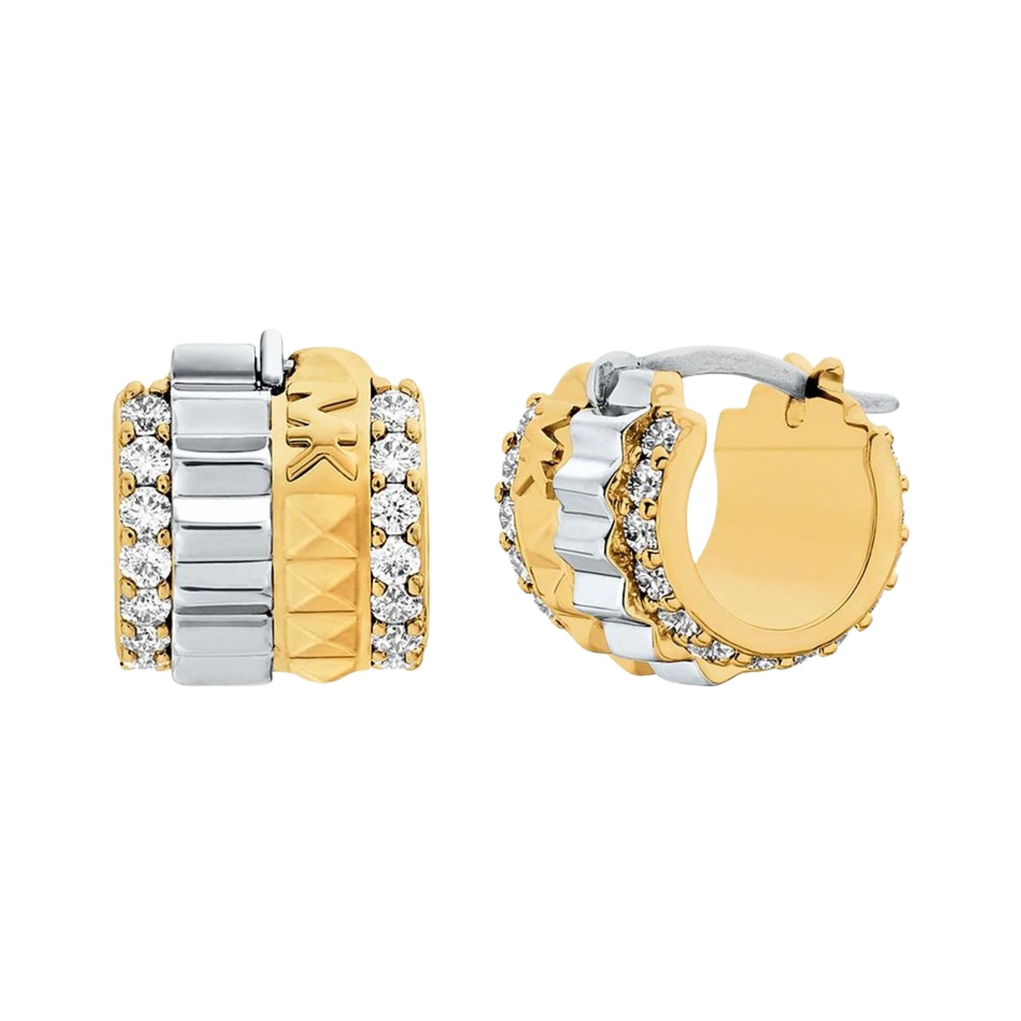 Michael Kors Lexington Two-Tone Pavé Fluted Huggie Ladies Earrings MKJ8647931