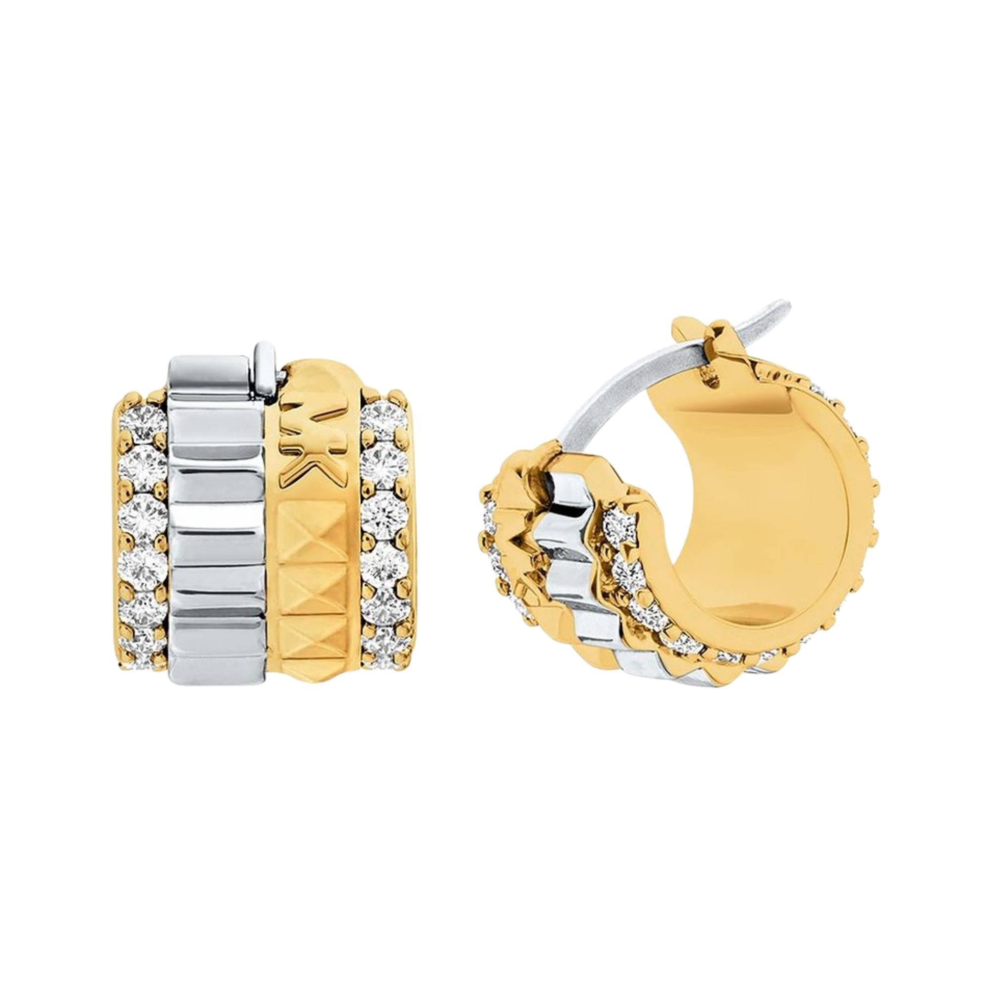 Michael Kors Lexington Two-Tone Pavé Fluted Huggie Ladies Earrings MKJ8647931