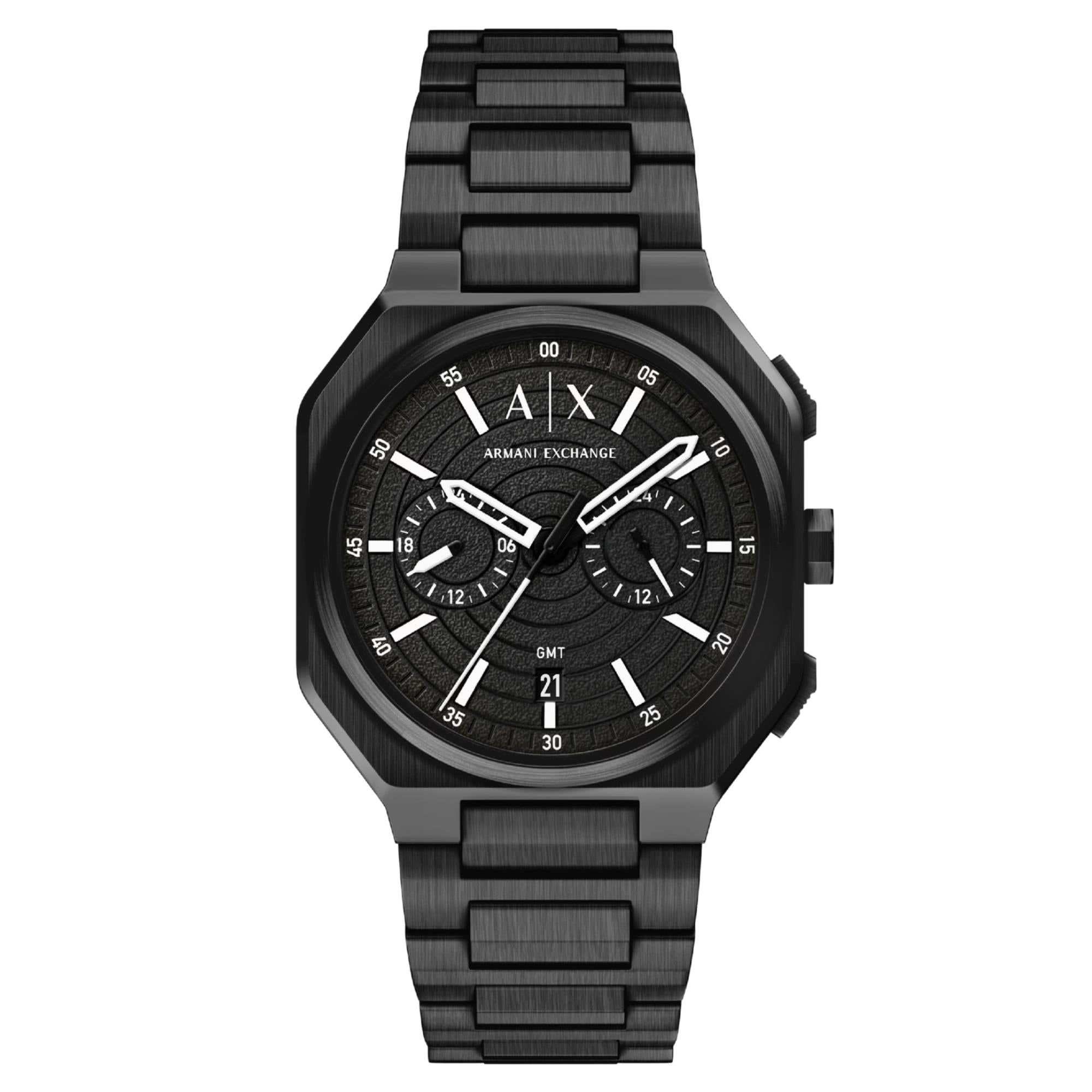 Armani Exchange Bass 40mm Dual-Time Black Dial Steel Mens Quartz Watch AX1478