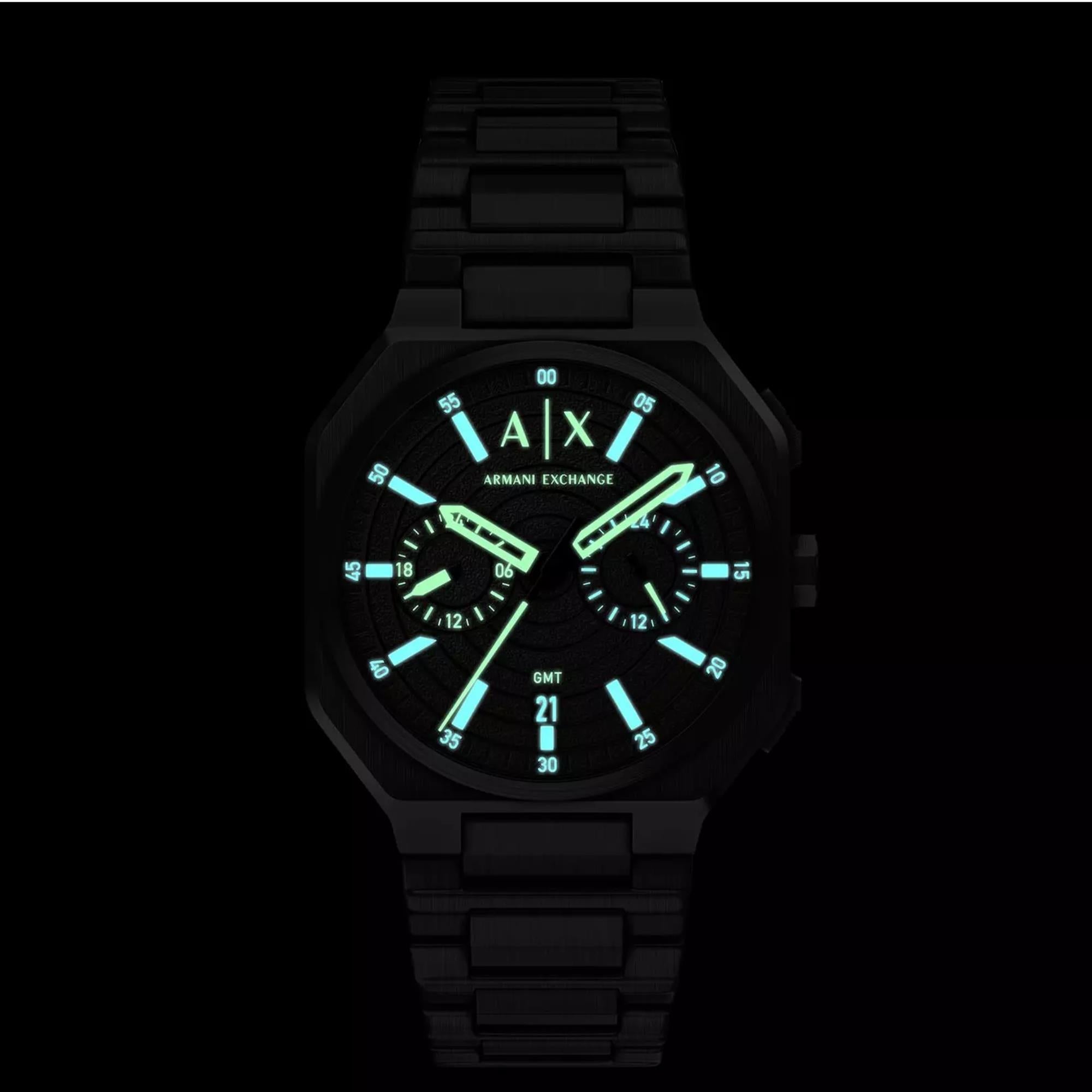 Armani Exchange Bass 40mm Dual-Time Black Dial Steel Mens Quartz Watch AX1478