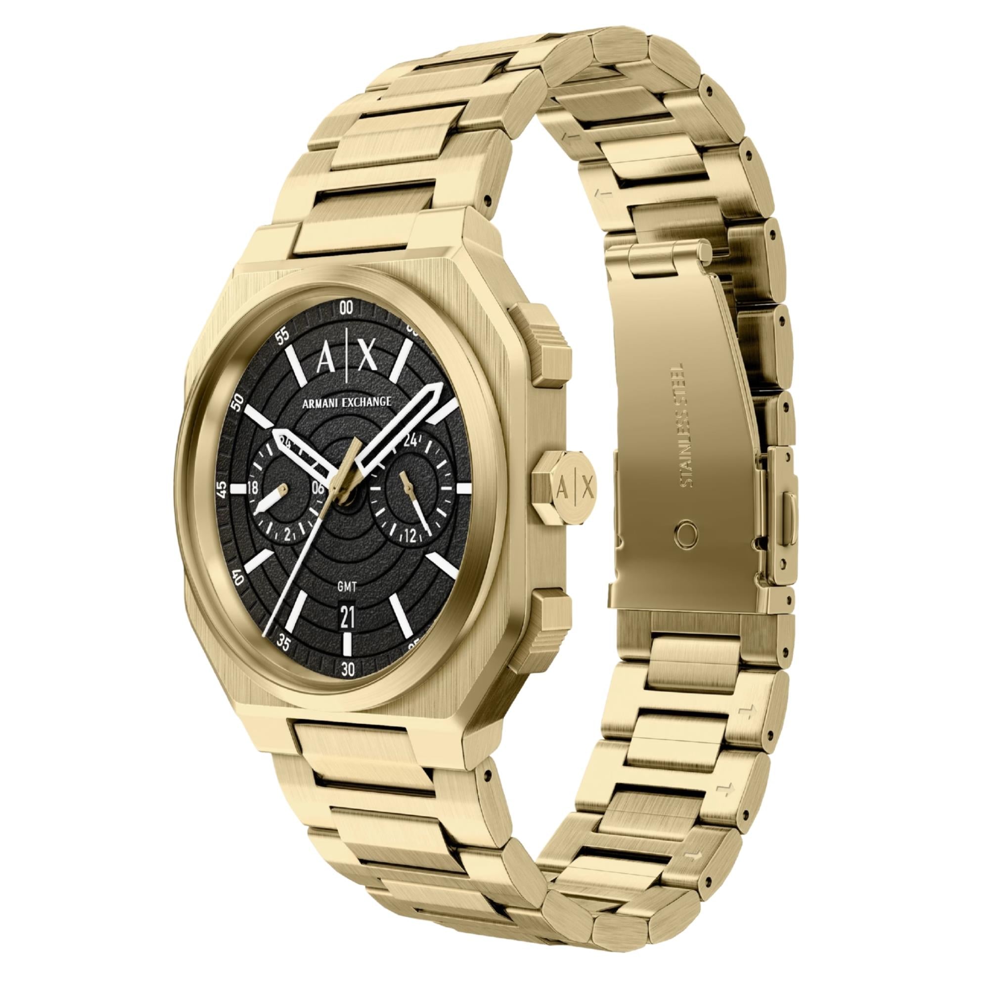 Armani Exchange Bass 40mm Dual-Time Black Dial Steel Mens Quartz Watch AX1476