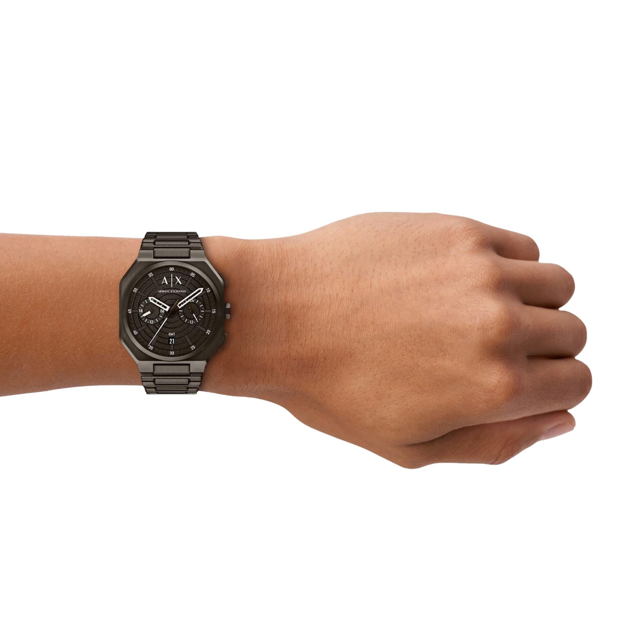 Armani Exchange Bass 40mm Dual-Time Black Dial Steel Mens Quartz Watch AX1479