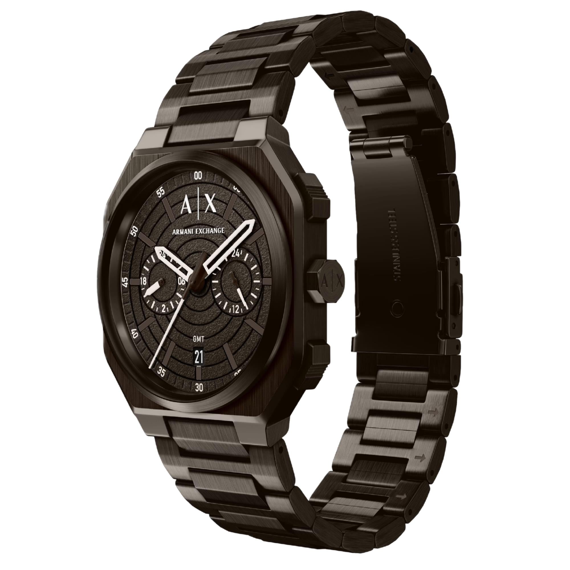 Armani Exchange Bass 40mm Dual-Time Black Dial Steel Mens Quartz Watch AX1479