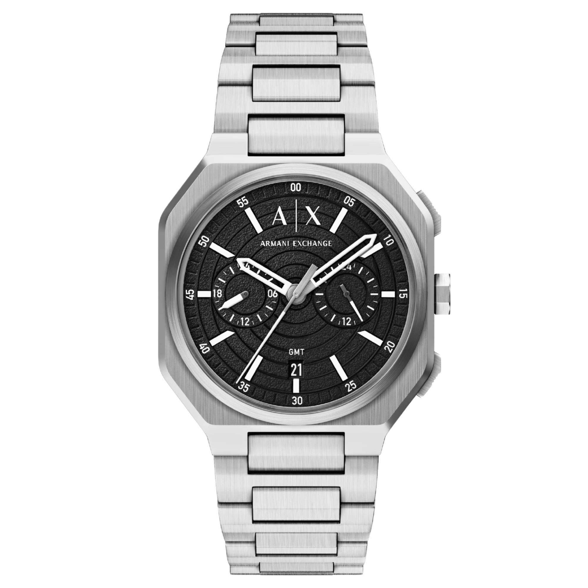 Armani Exchange Bass 40mm Dual-Time Black Dial Steel Mens Quartz Watch AX1475