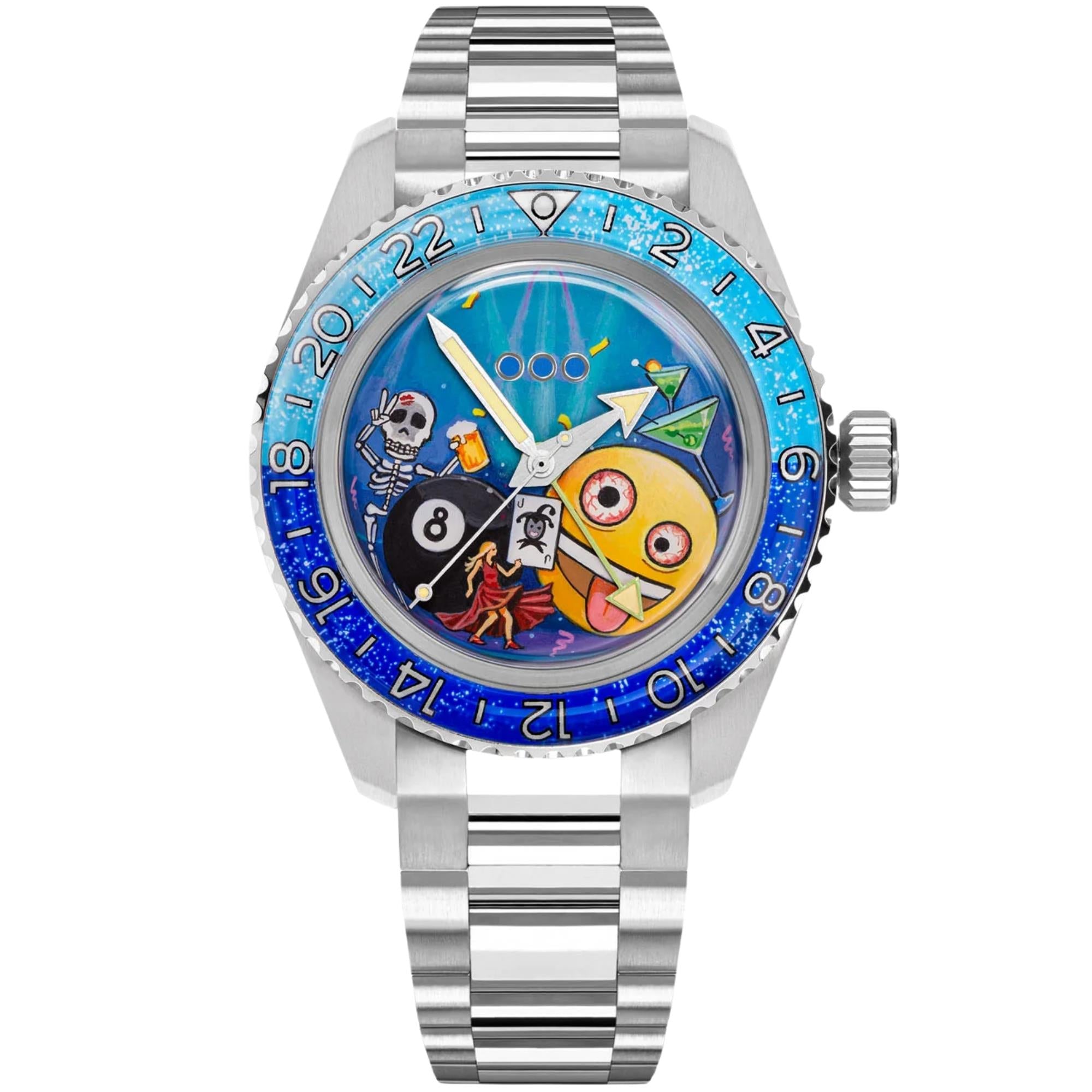 Out of Order x IFL Watches Shaker 'Happy Hour' 40mm Hand-Painted Dial Steel Mens Automatic Watch OOO.001-25.HH.BAND.SS