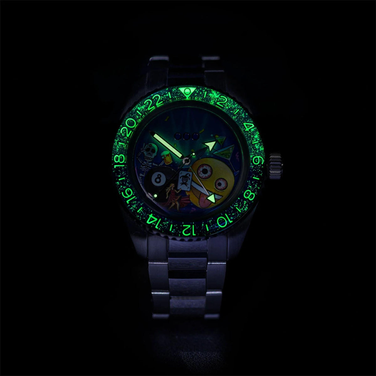 Out of Order x IFL Watches Shaker 'Happy Hour' 40mm Hand-Painted Dial Steel Mens Automatic Watch OOO.001-25.HH.BAND.SS