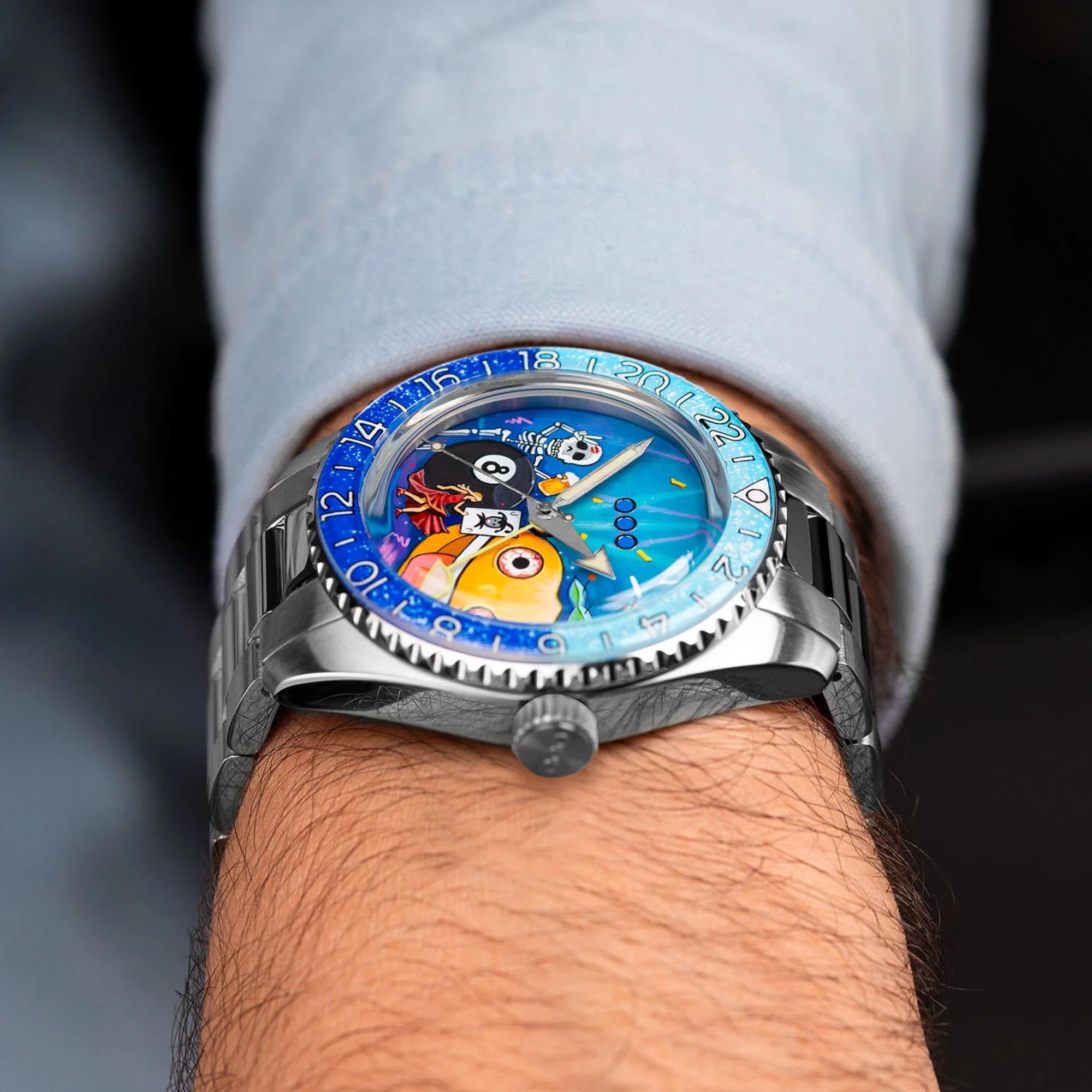 Out of Order x IFL Watches Shaker 'Happy Hour' 40mm Hand-Painted Dial Steel Mens Automatic Watch OOO.001-25.HH.BAND.SS