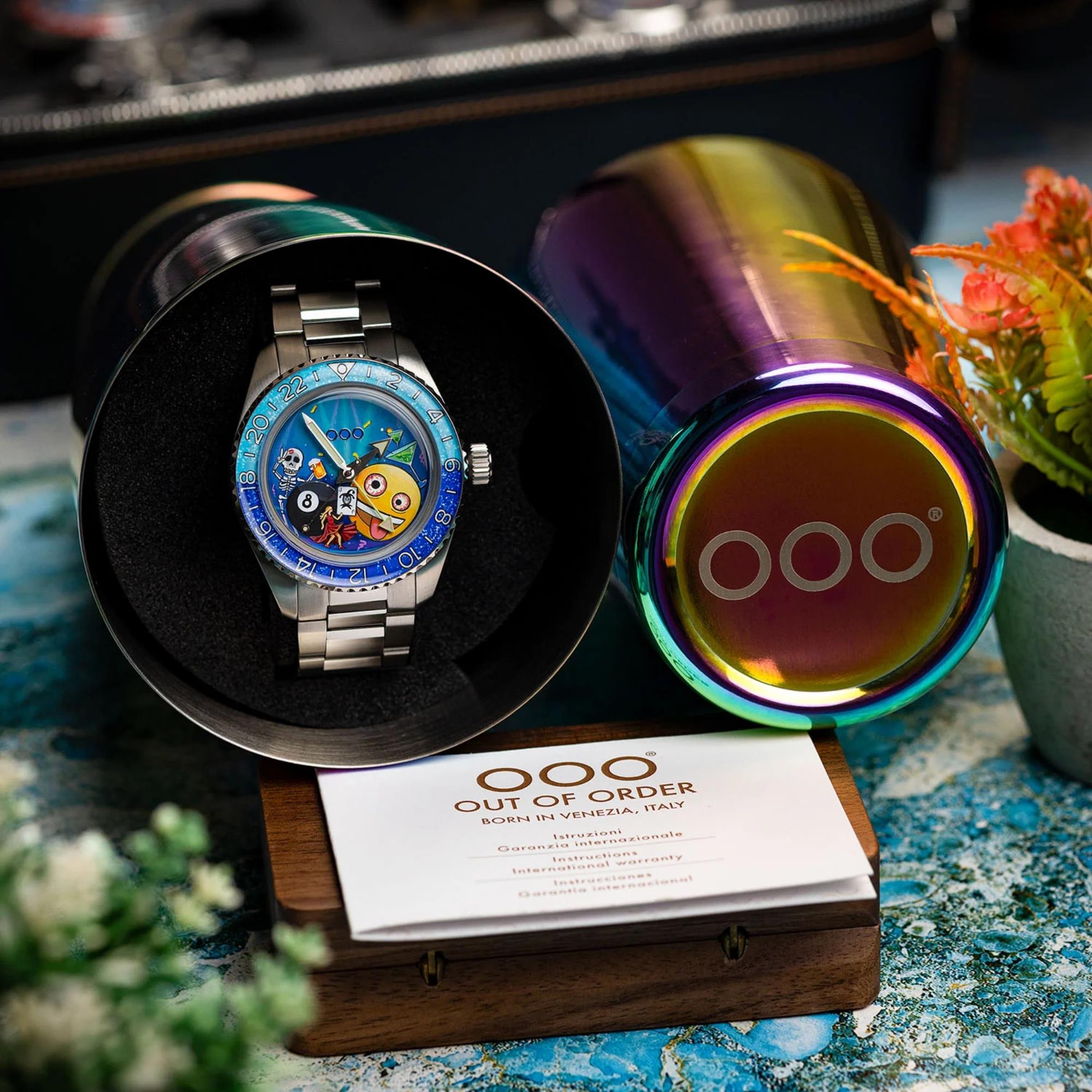 Out of Order x IFL Watches Shaker 'Happy Hour' 40mm Hand-Painted Dial Steel Mens Automatic Watch OOO.001-25.HH.BAND.SS