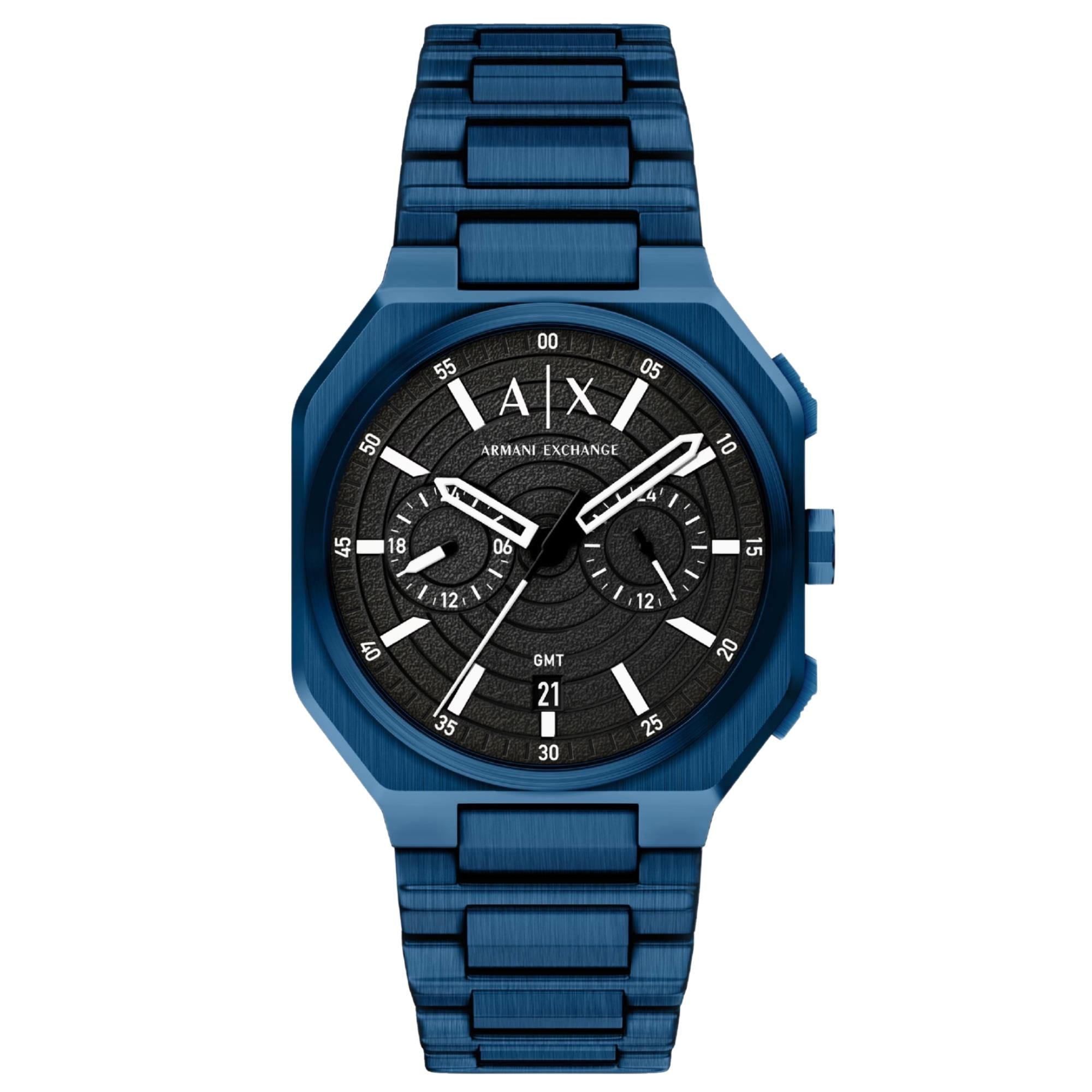 Armani Exchange Bass 40mm Dual-Time Black Dial Steel Mens Quartz Watch AX1477