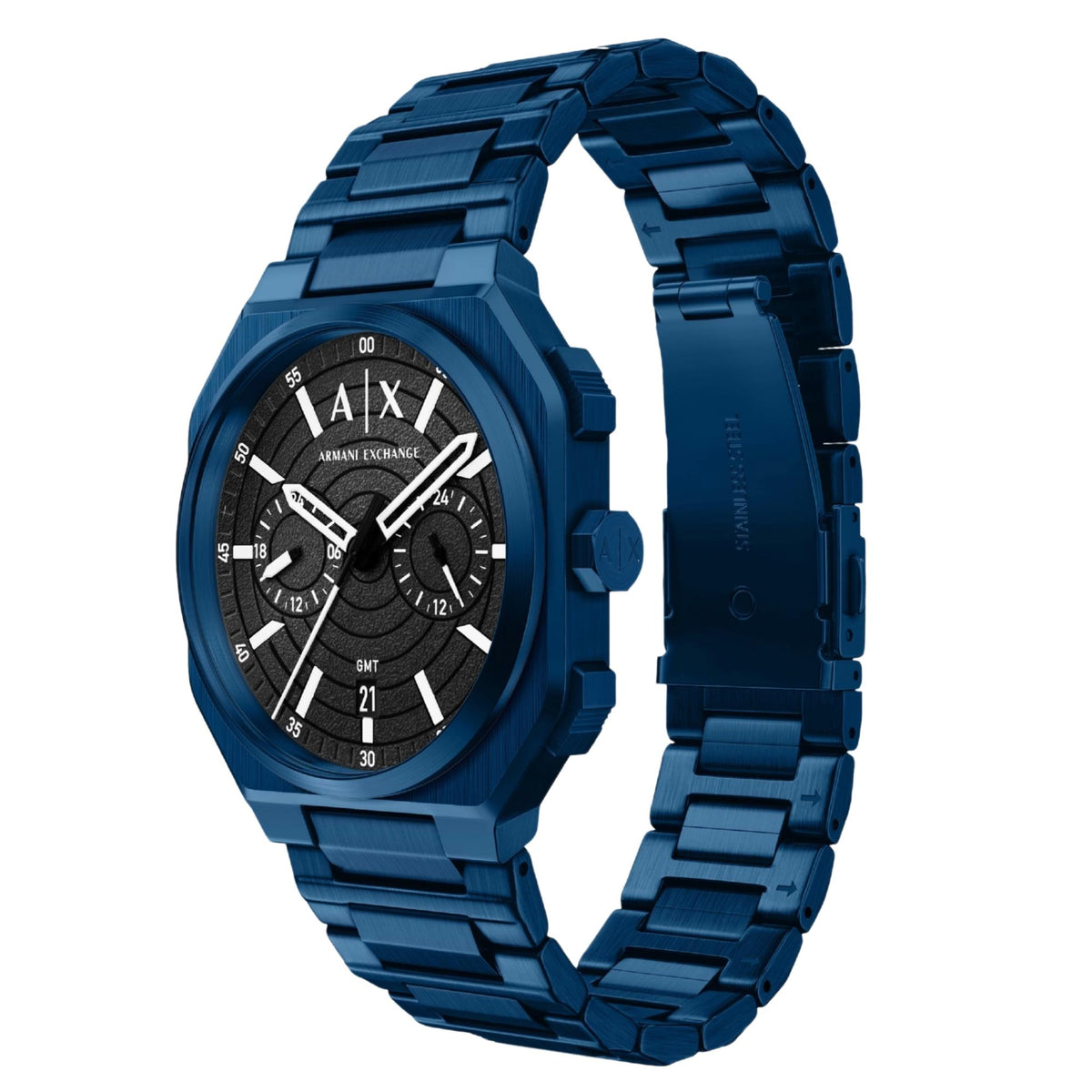 Armani Exchange Bass 40mm Dual-Time Black Dial Steel Mens Quartz Watch AX1477