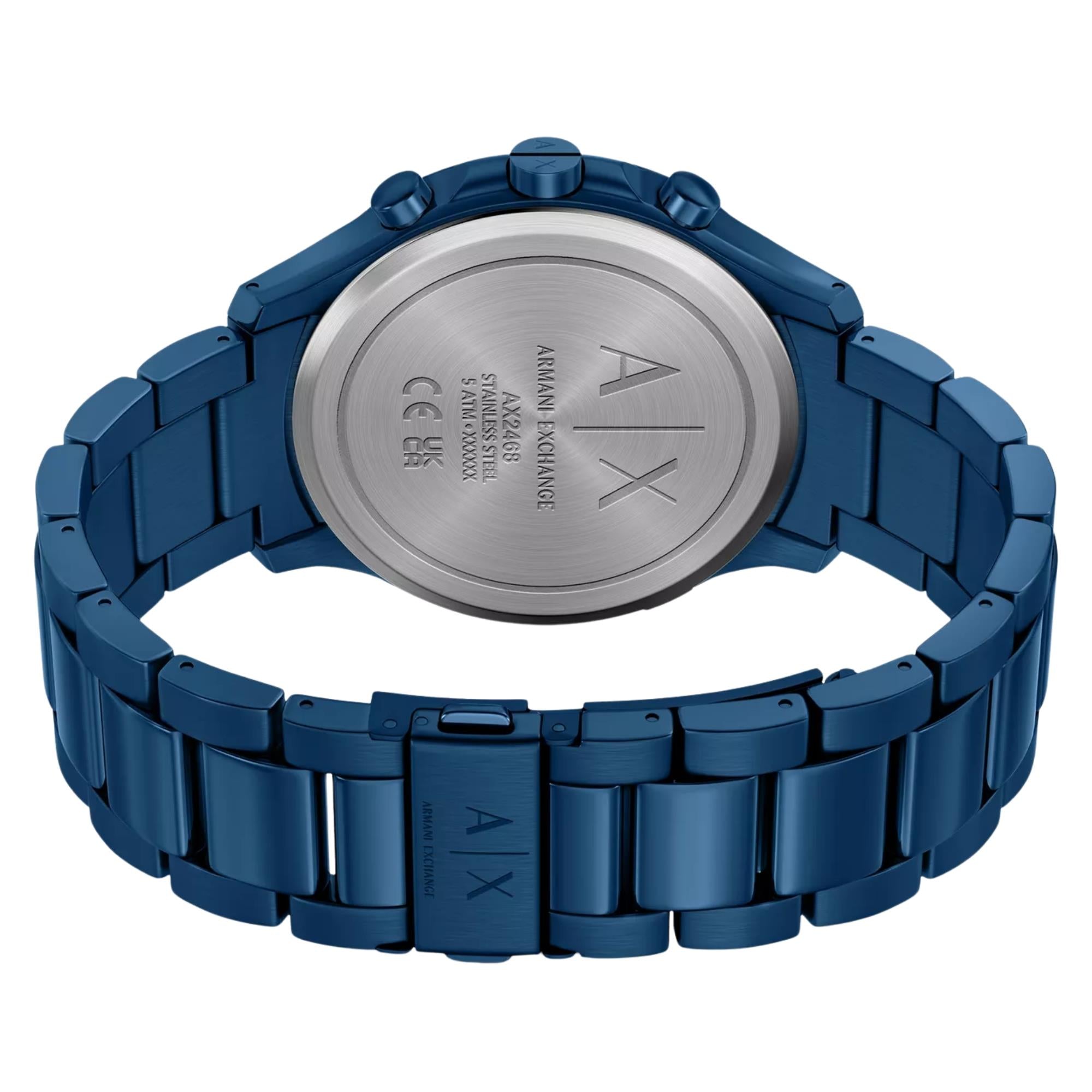 Armani Exchange Hampton 46mm Chronograph Blue Dial Steel Mens Quartz Watch AX2468