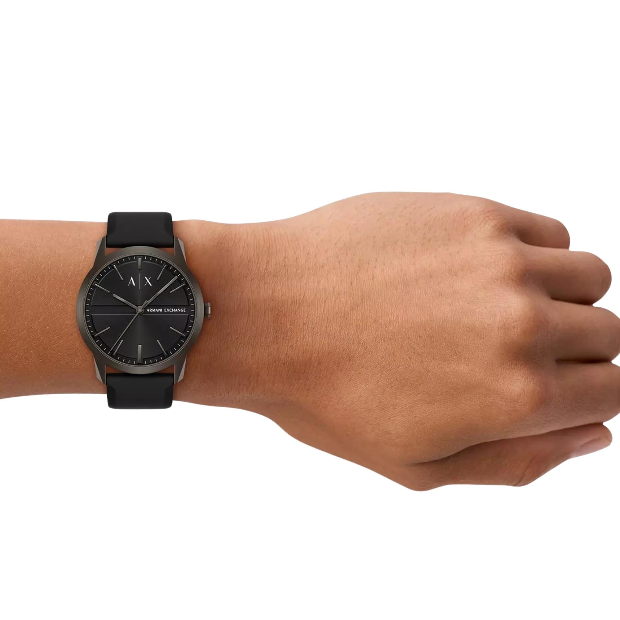 Armani Exchange Lexon 42mm Black Dial Silicone Mens Quartz Watch AX2652