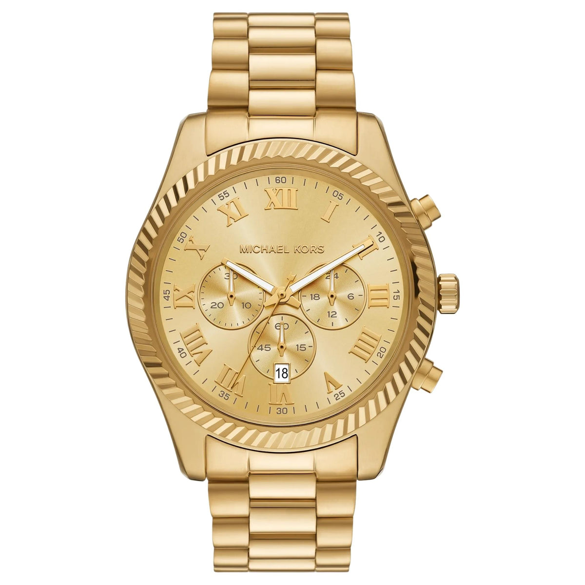 Michael Kors Lexington 45mm Chronograph Gold Dial Steel Mens Quartz Watch MK9276