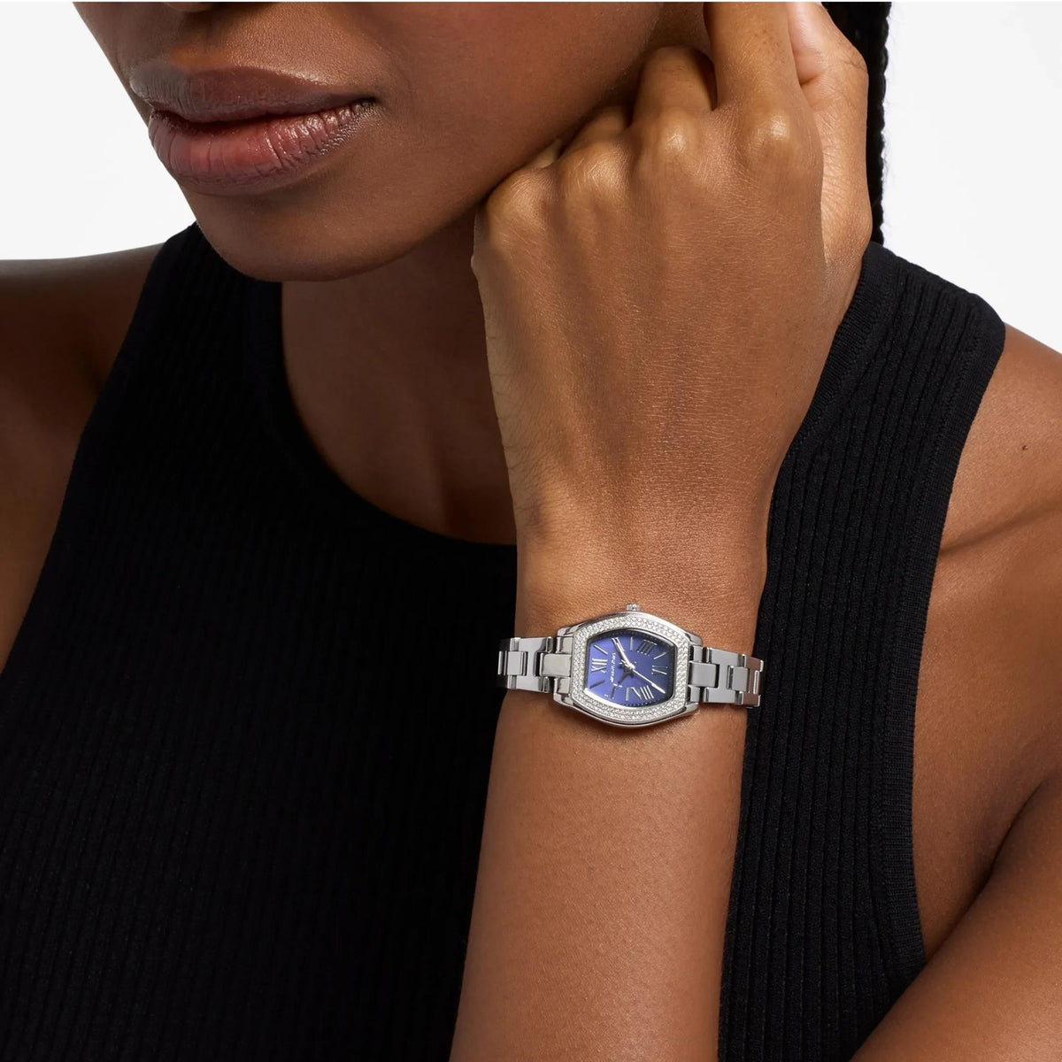 Michael Kors Petite Chelsea Pavé 25mm Blue Dial Steel Ladies Quartz Watch MK7621
