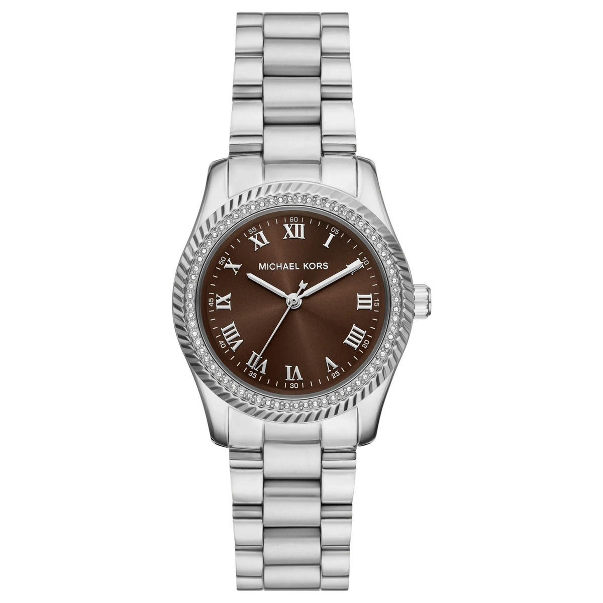 Michael Kors Lexington Pavé 33mm Brown Dial Steel Ladies Quartz Watch MK7624