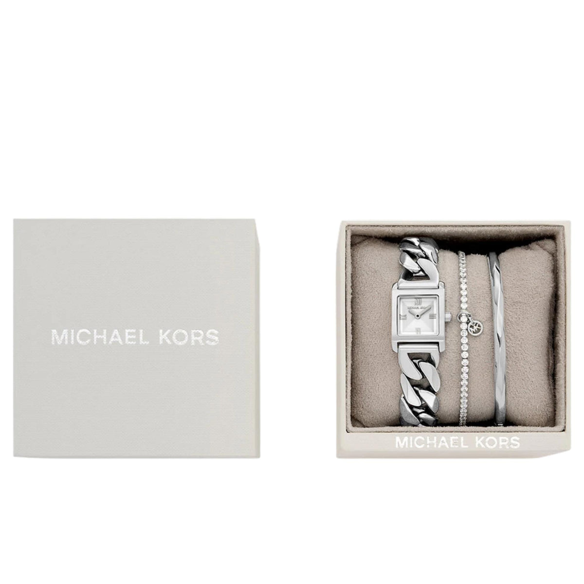 Michael Kors Georgie 19mm Silver Dial Steel Ladies Quartz Watch MK7657SET