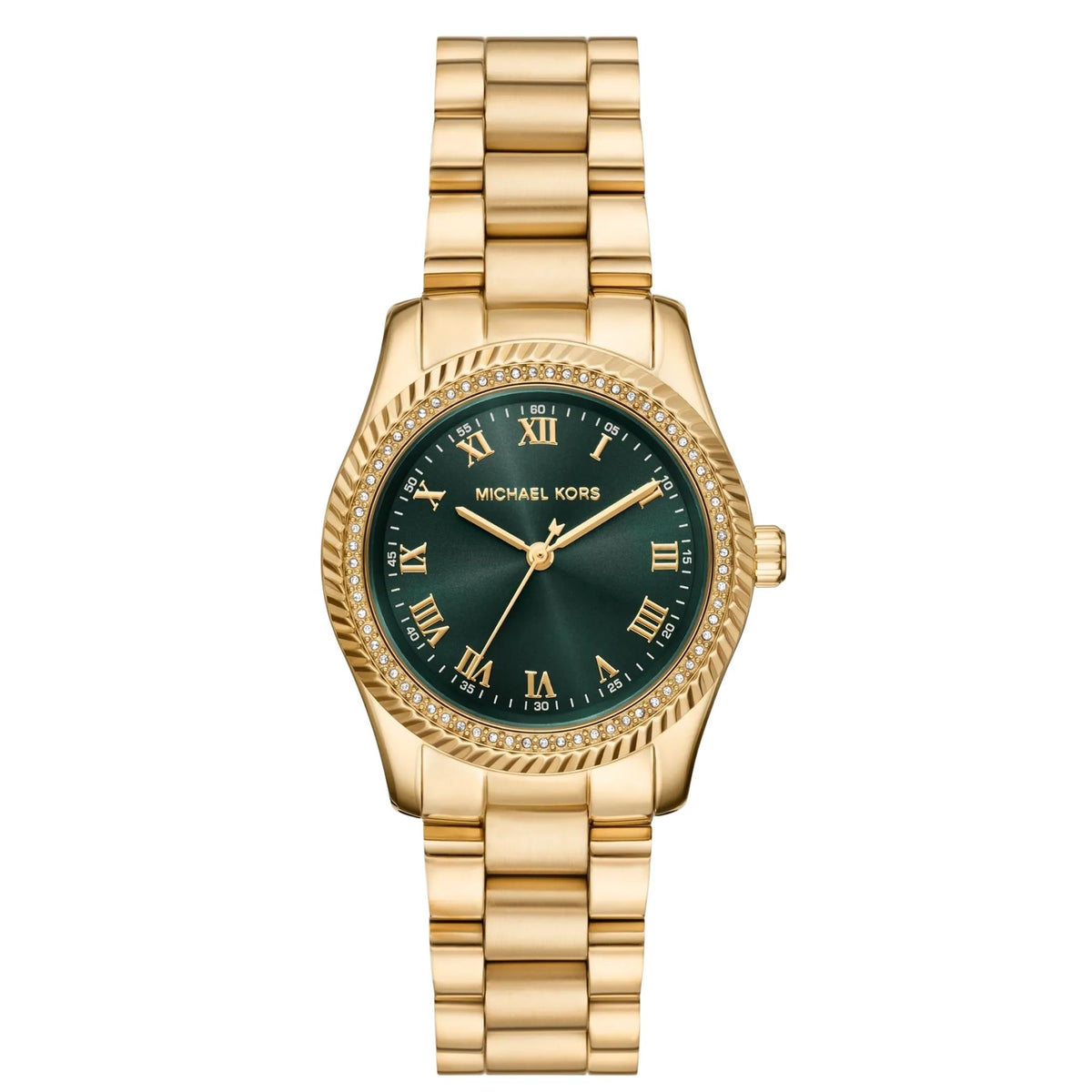 Michael Kors Lexington Pavé 33mm Green Dial Steel Ladies Quartz Watch MK7622
