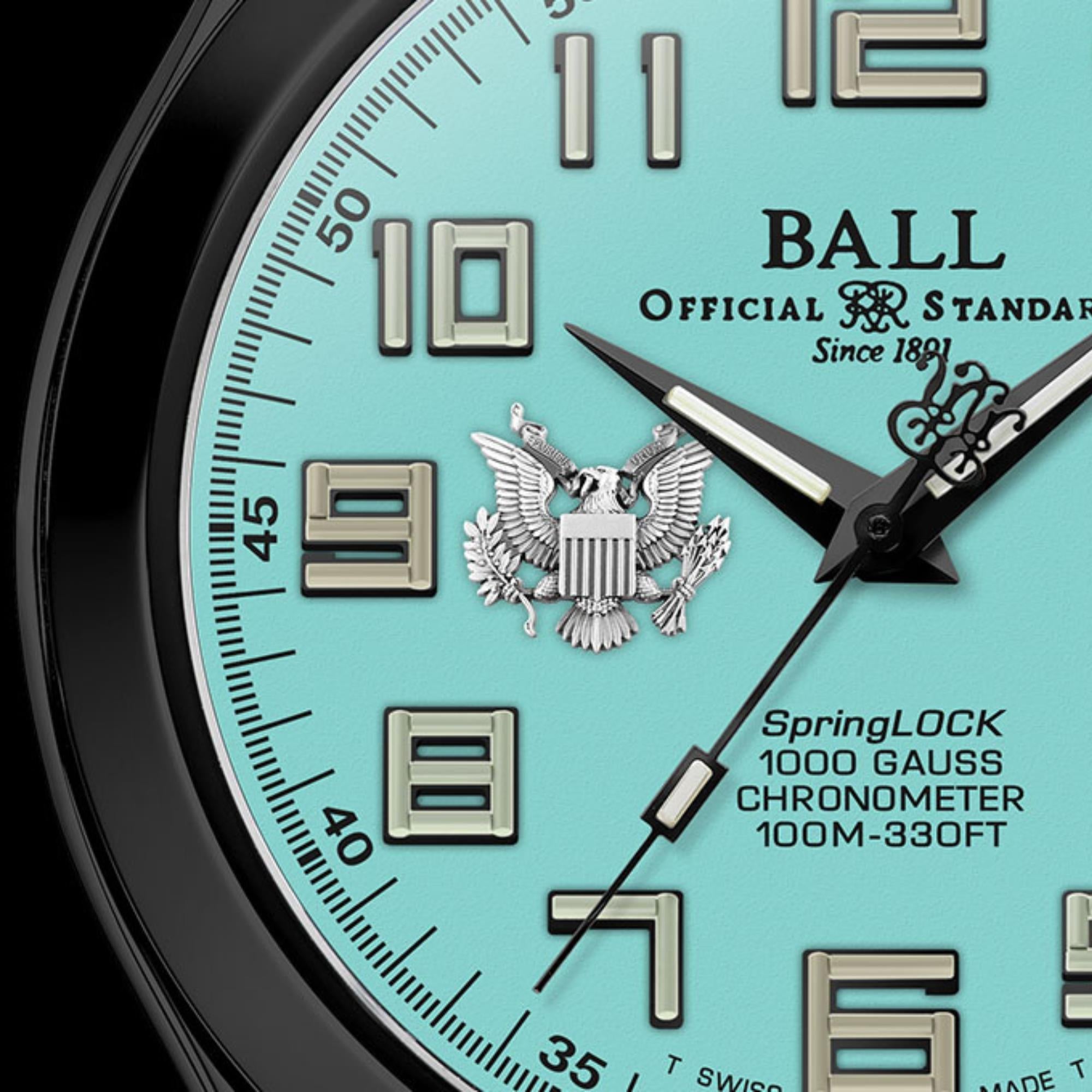 BALL Engineer III 'Army' 43mm Limited Edition Turquoise Dial Rubber Mens Automatic Watch NM2028C-P49C-TQ