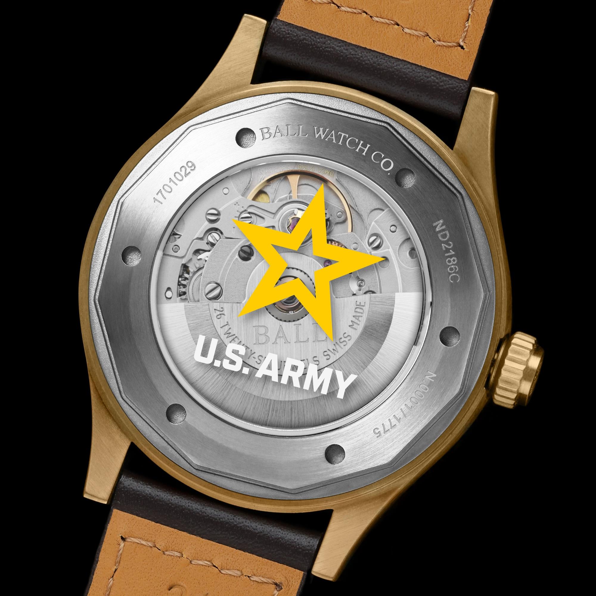 BALL Engineer III 'Army' 43mm Limited Edition Yellow Dial Leather Mens Automatic Watch ND2186C-L4C-YE
