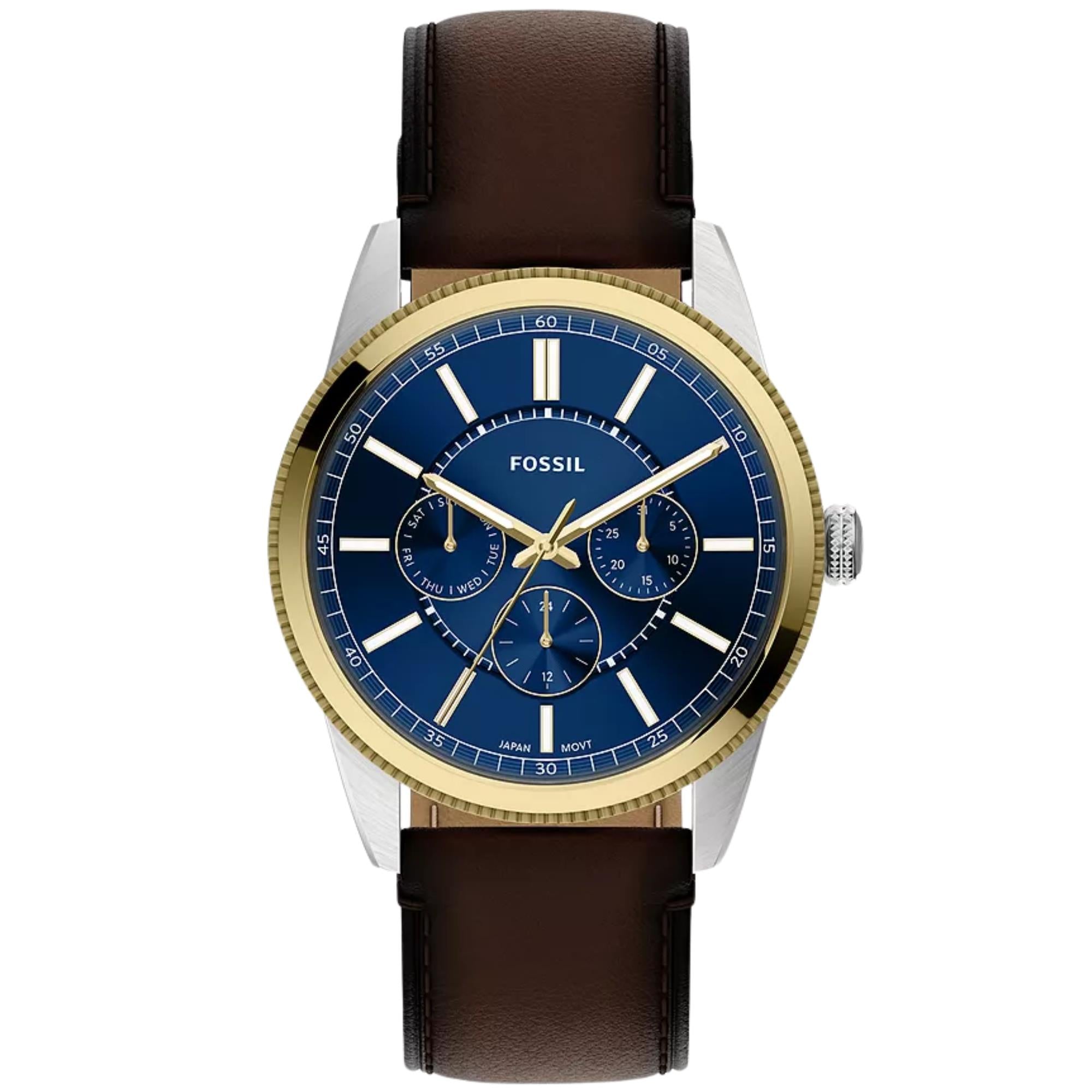 Fossil Pearson 42mm Multifunction Blue Dial Leather Mens Quartz Watch FS6195