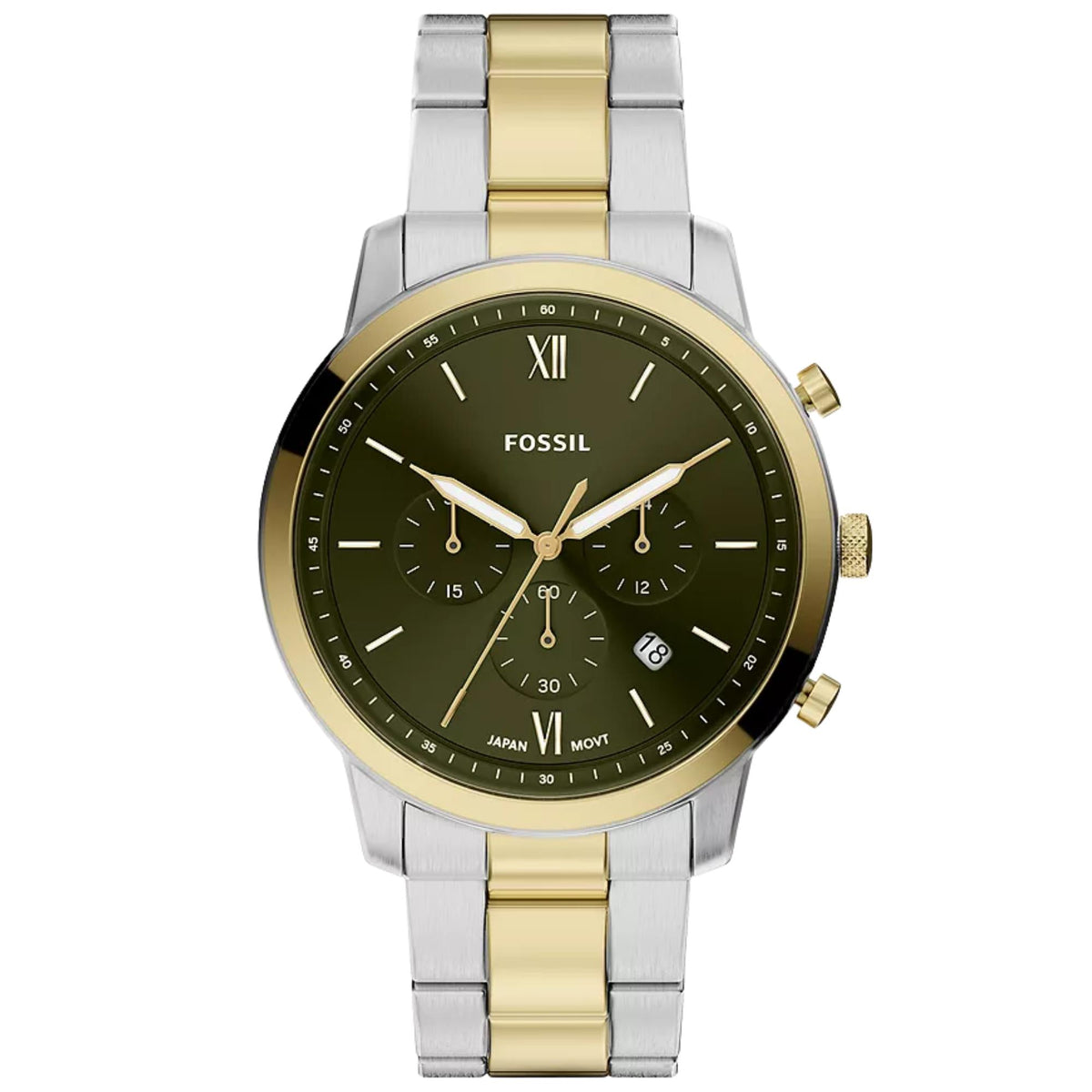 Fossil Neutra 44mm Chronograph Green Dial Steel Mens Quartz Watch FS6189