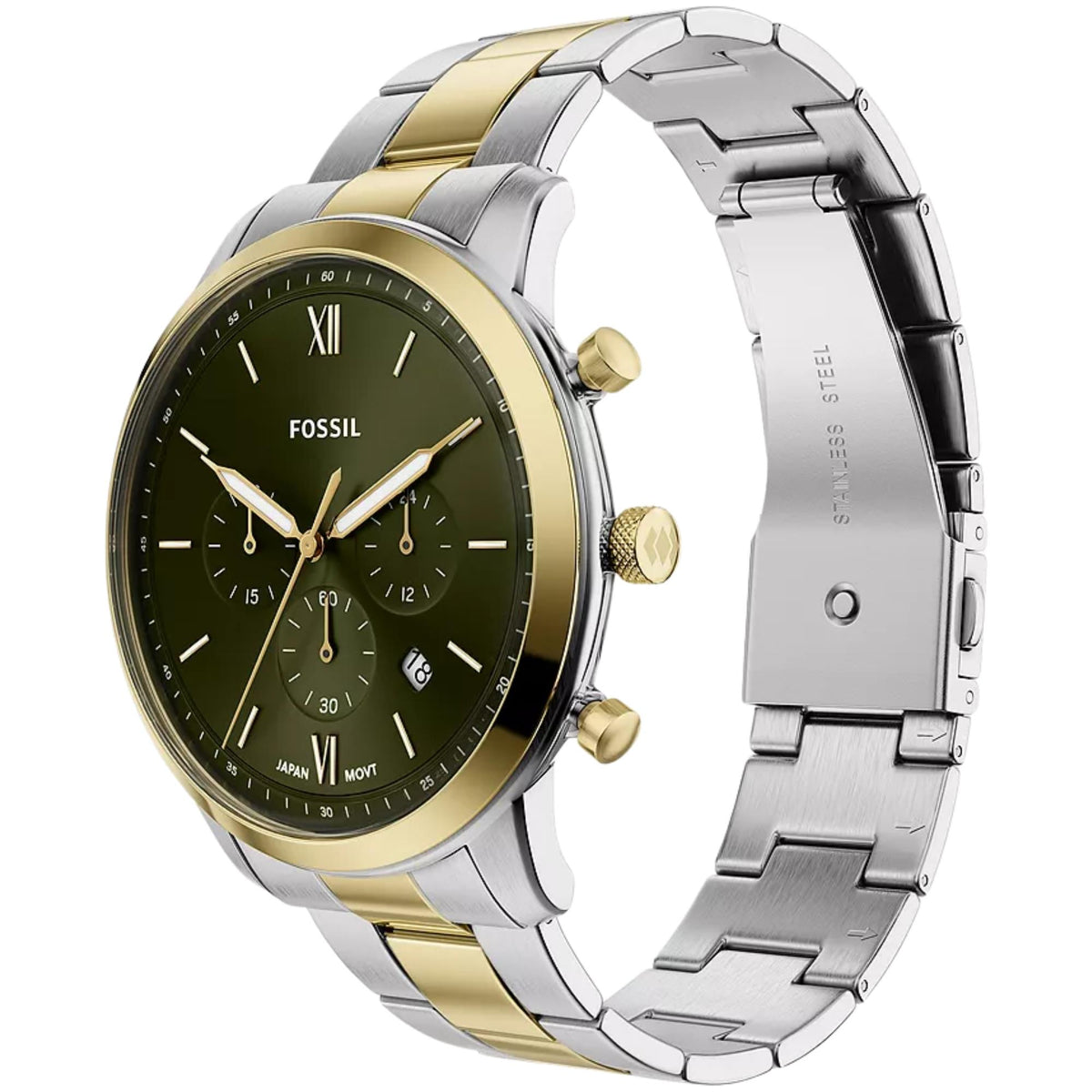 Fossil Neutra 44mm Chronograph Green Dial Steel Mens Quartz Watch FS6189