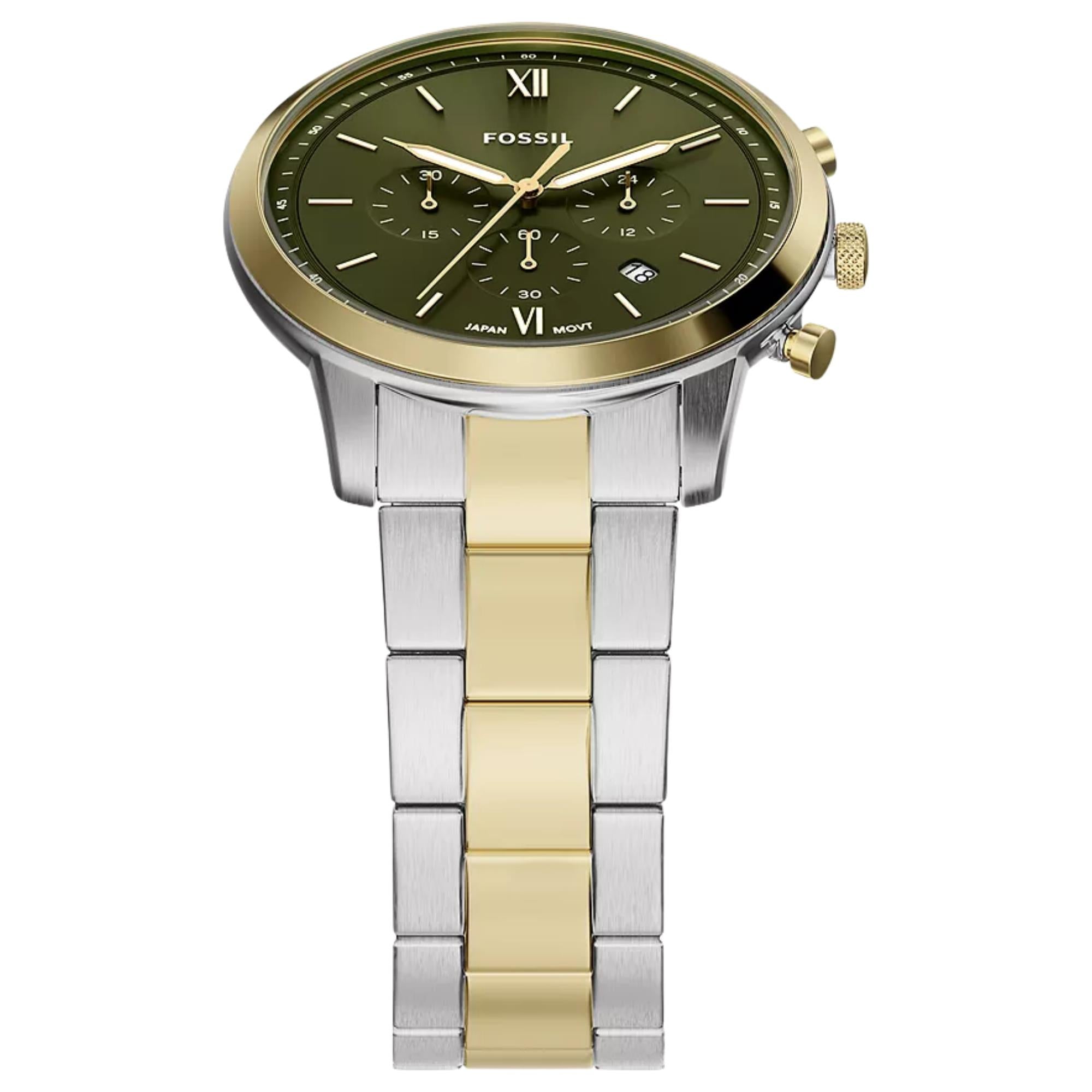 Fossil Neutra 44mm Chronograph Green Dial Steel Mens Quartz Watch FS6189