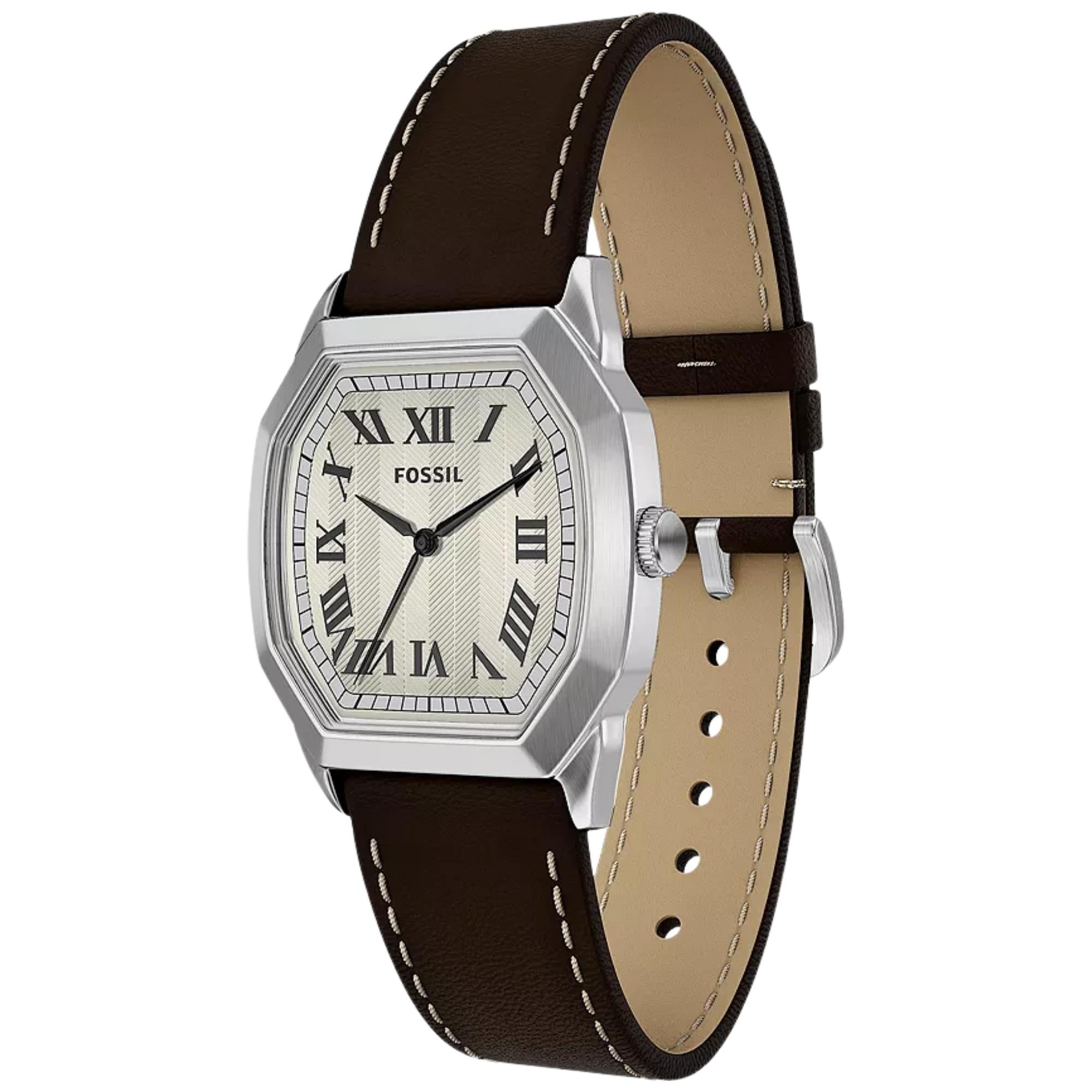Fossil Harlow 33mm Cream Dial Leather Mens Quartz Watch FS6214