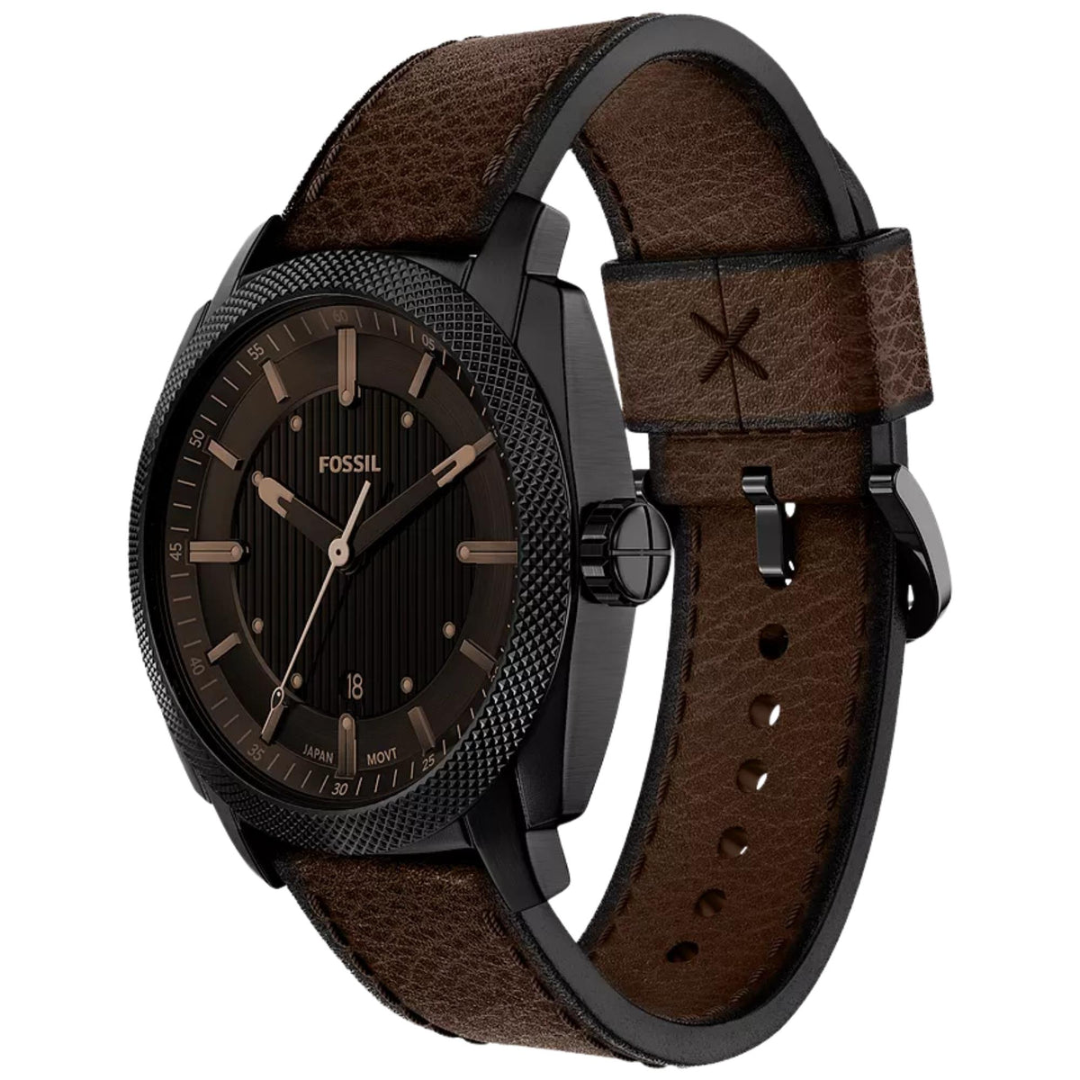 Fossil Machine 41mm Black Dial Leather Mens Quartz Watch FS6187