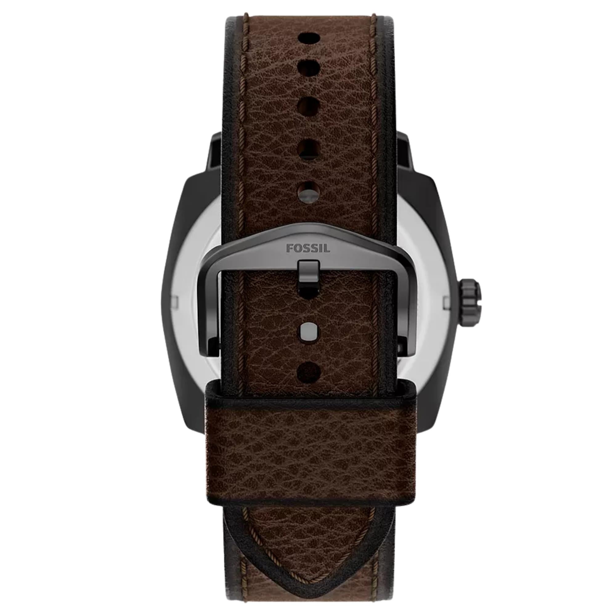 Fossil Machine 41mm Black Dial Leather Mens Quartz Watch FS6187