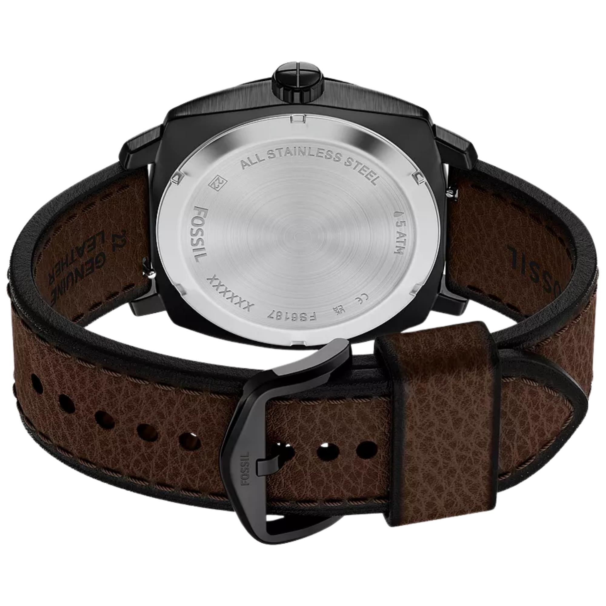 Fossil Machine 41mm Black Dial Leather Mens Quartz Watch FS6187