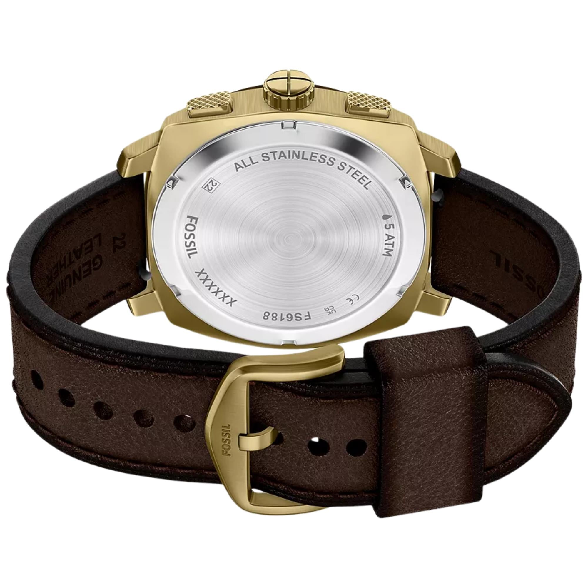 Fossil Machine 44mm Chronograph Brown Dial Leather Mens Quartz Watch FS6188