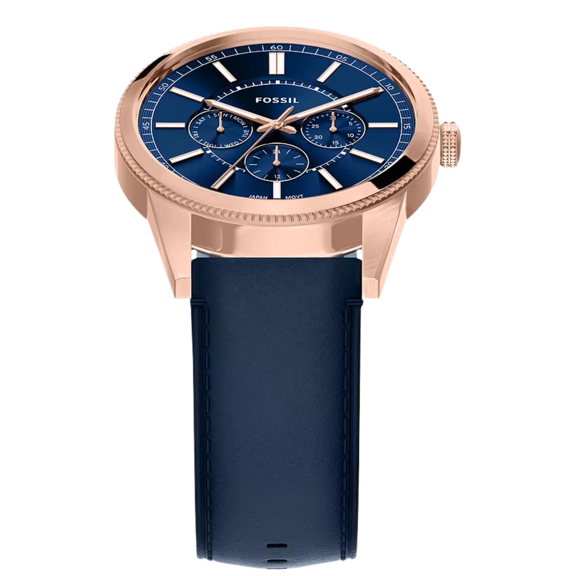 Fossil Pearson 42mm Multifunction Blue Dial Leather Mens Quartz Watch FS6196
