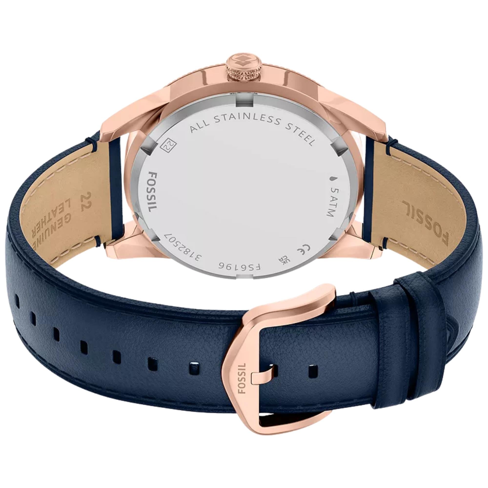 Fossil Pearson 42mm Multifunction Blue Dial Leather Mens Quartz Watch