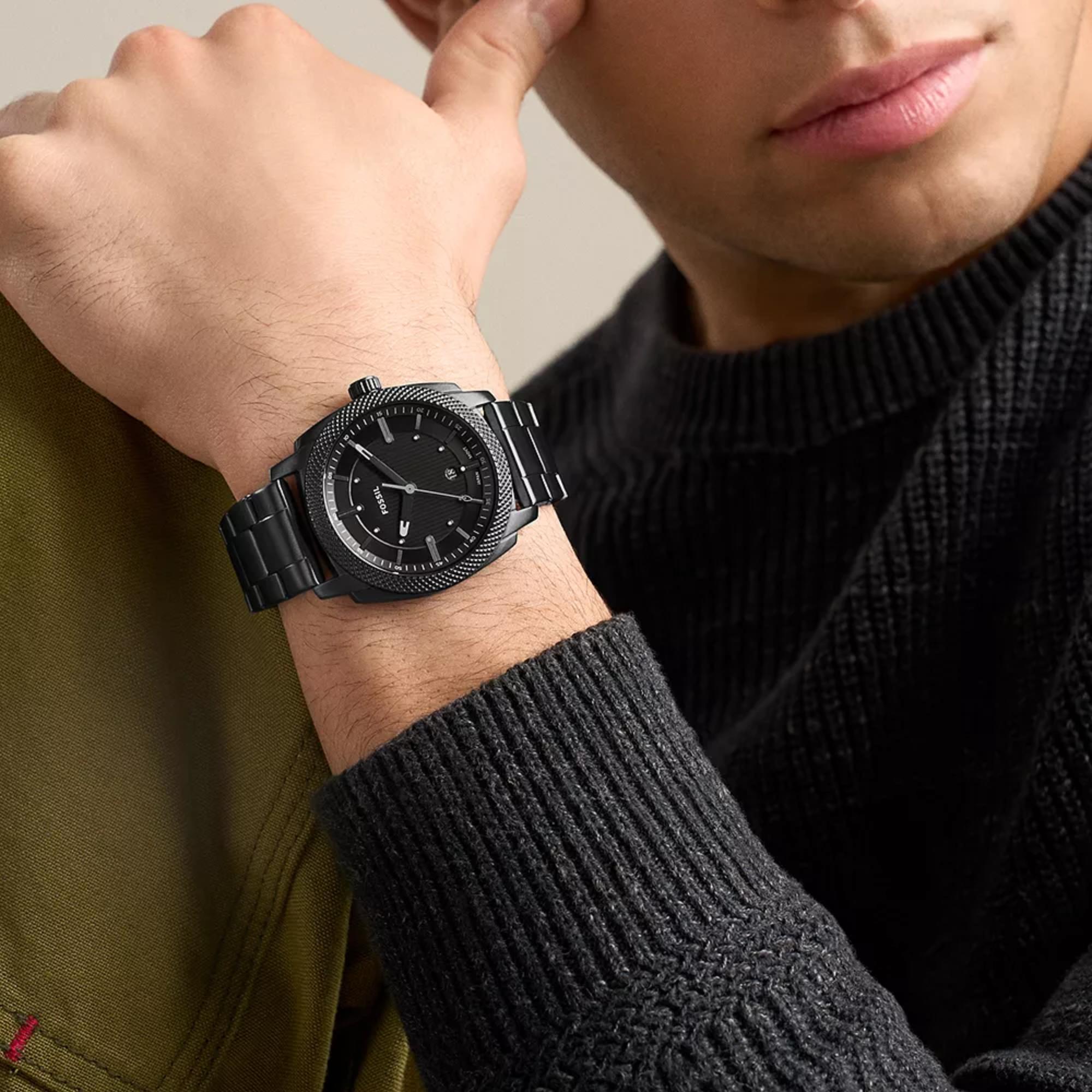 Fossil Machine 41mm Black Dial Steel Mens Quartz Watch FS6186