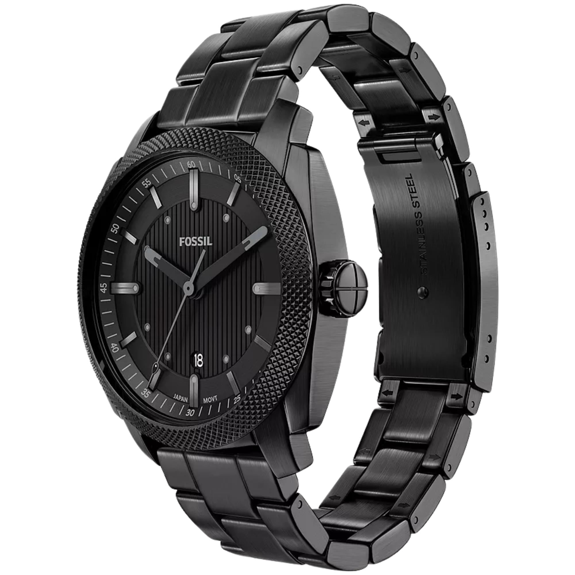 Fossil Machine 41mm Black Date Dial Steel Mens Watch FS6186