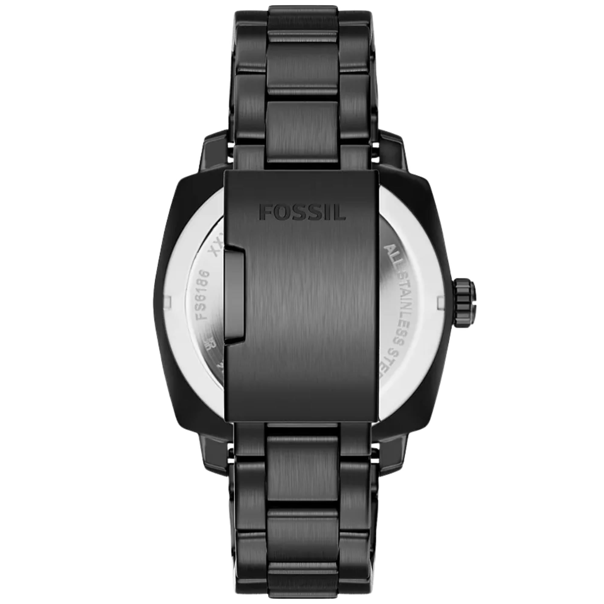 Fossil Machine 41mm Black Dial Steel Mens Quartz Watch FS6186