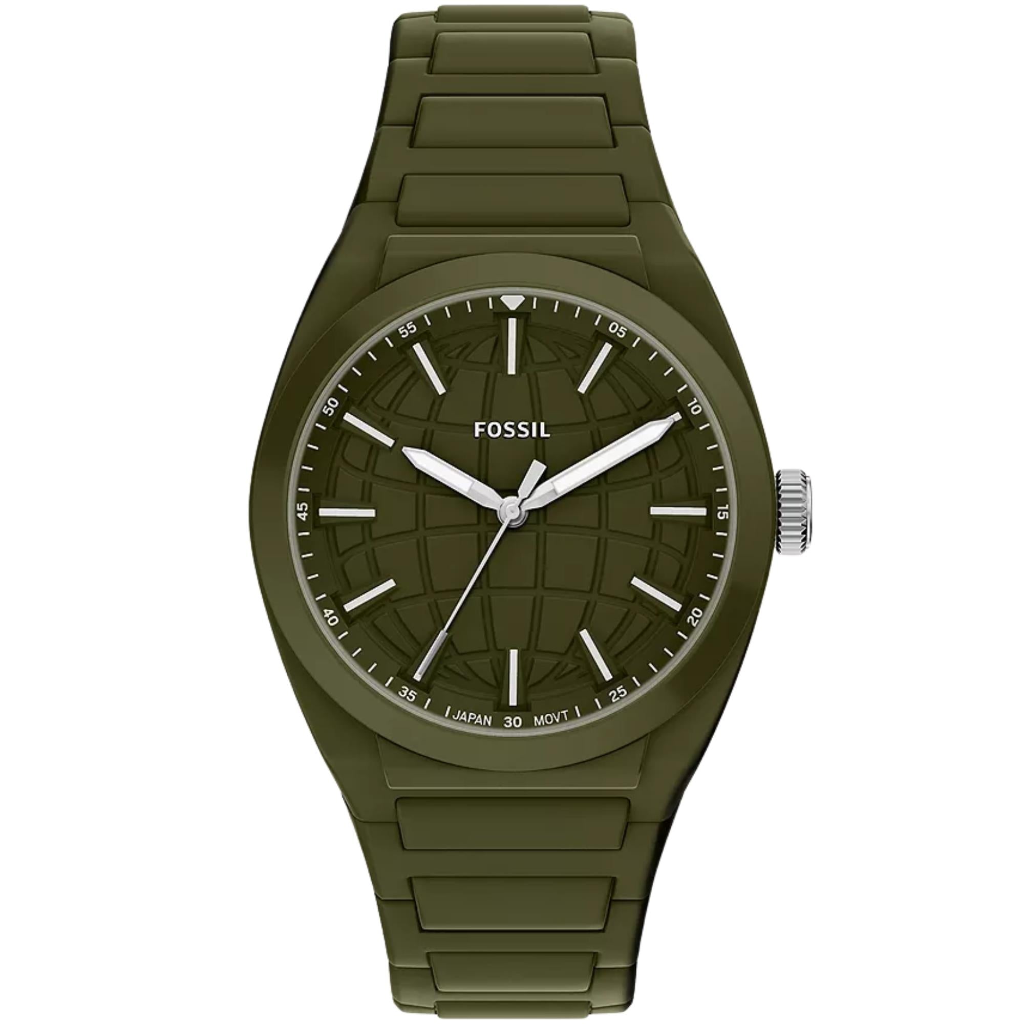 Fossil Everett 42mm Green Dial Silicone Mens Quartz Watch FS6178