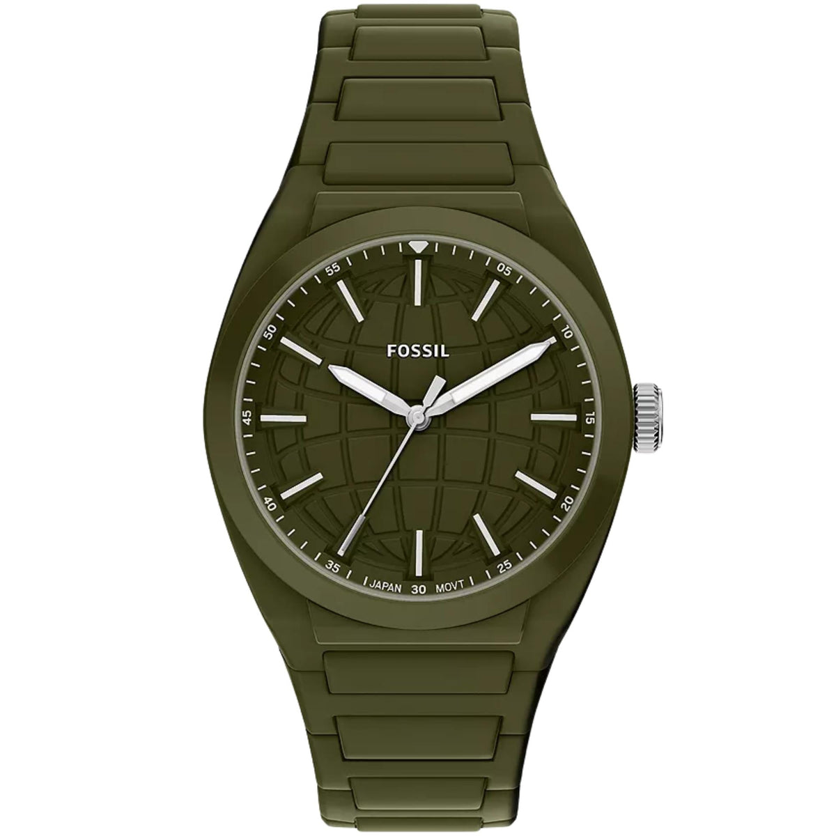 Fossil Everett 42mm Green Dial Silicone Mens Quartz Watch FS6178
