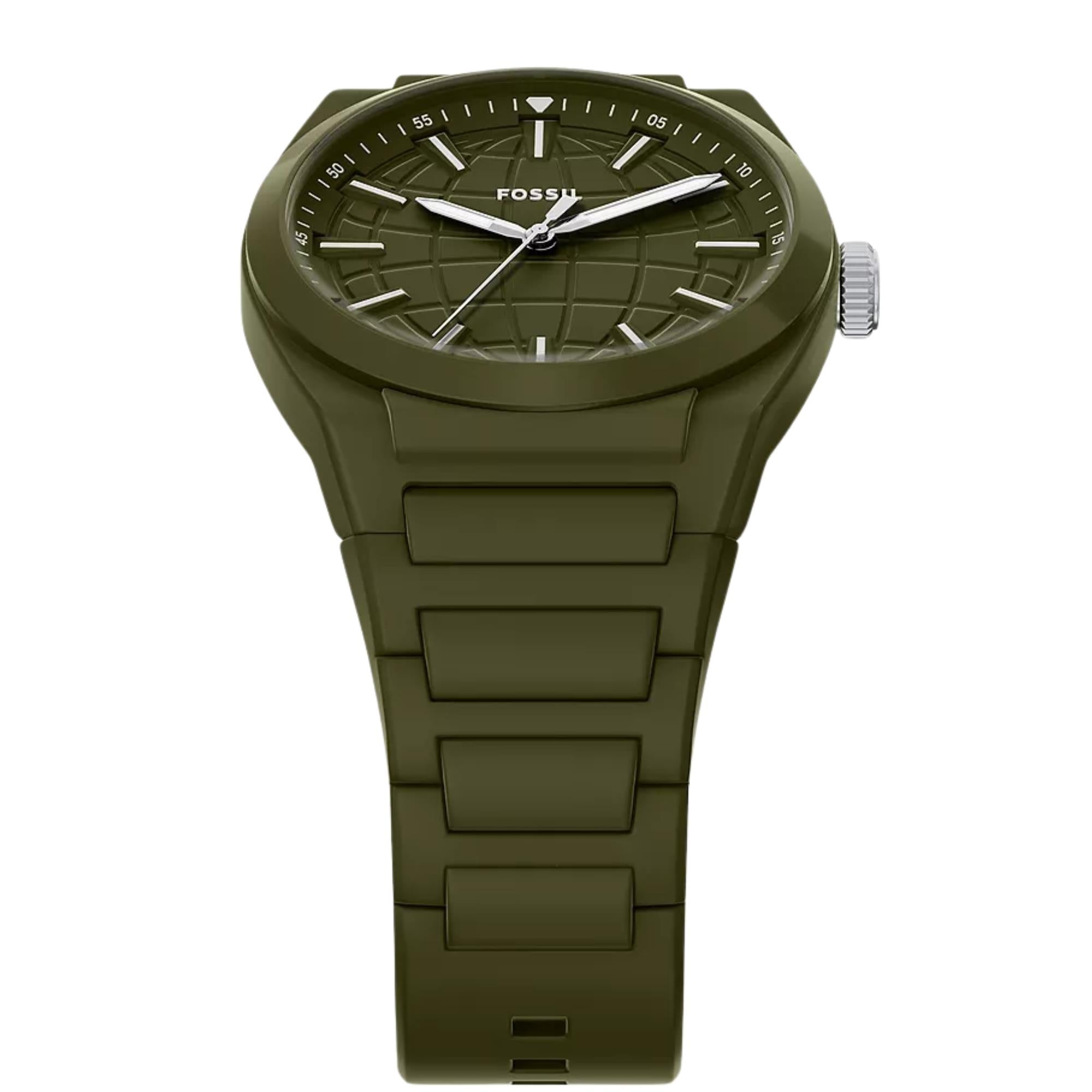 Fossil Everett 42mm Green Dial Silicone Mens Quartz Watch FS6178
