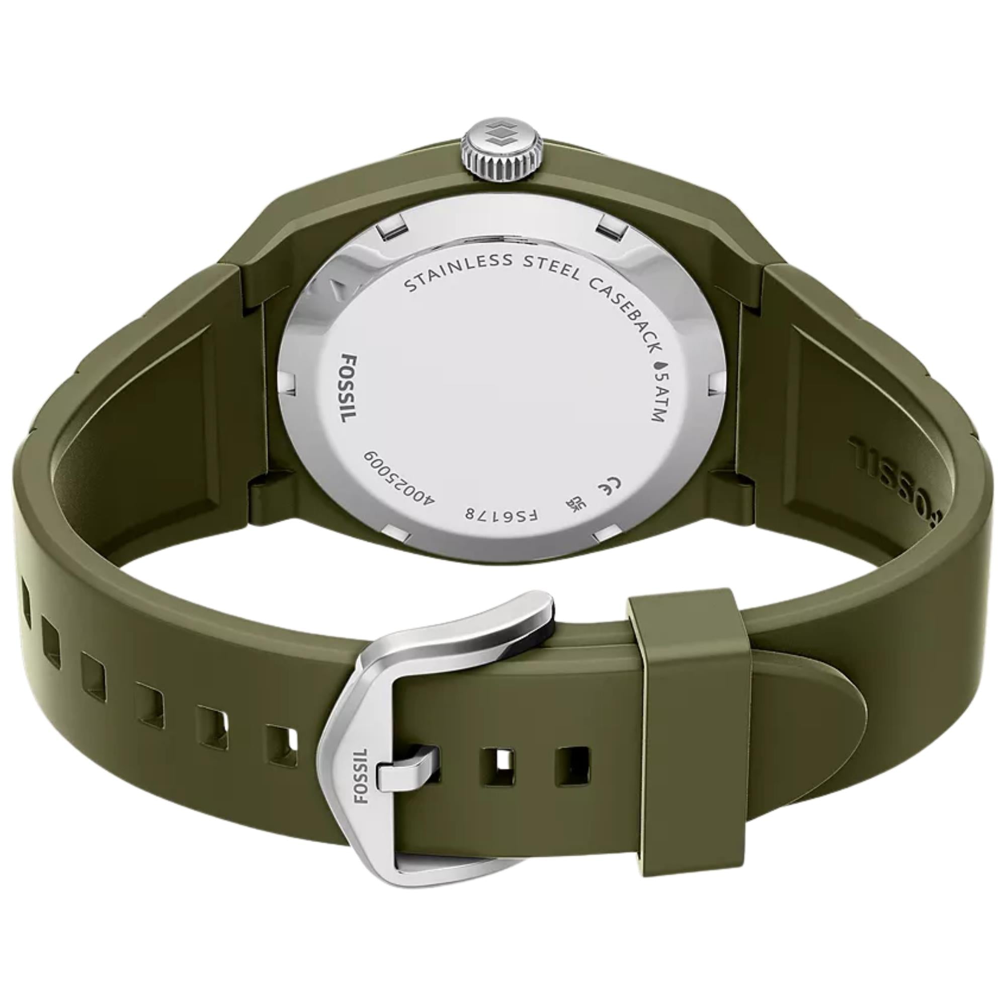 Fossil Everett 42mm Green Dial Silicone Mens Quartz Watch FS6178